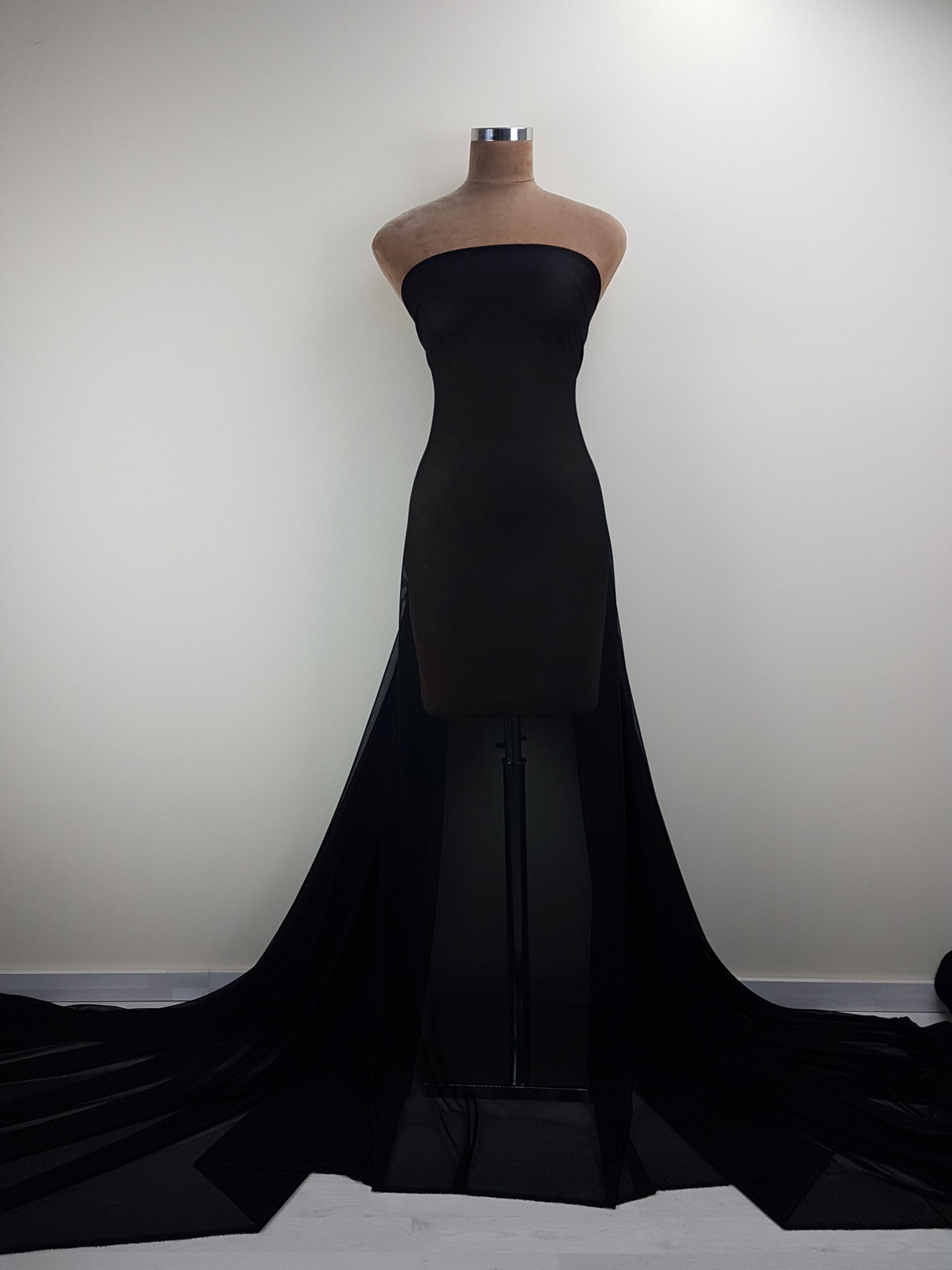 Bi-Elastischer Mesh Stoff in Schwarz, 4-Wege-Stretch für Mesheinsätze an Kleidern, Abendkleidern oder Tanzkostümen LL-1283