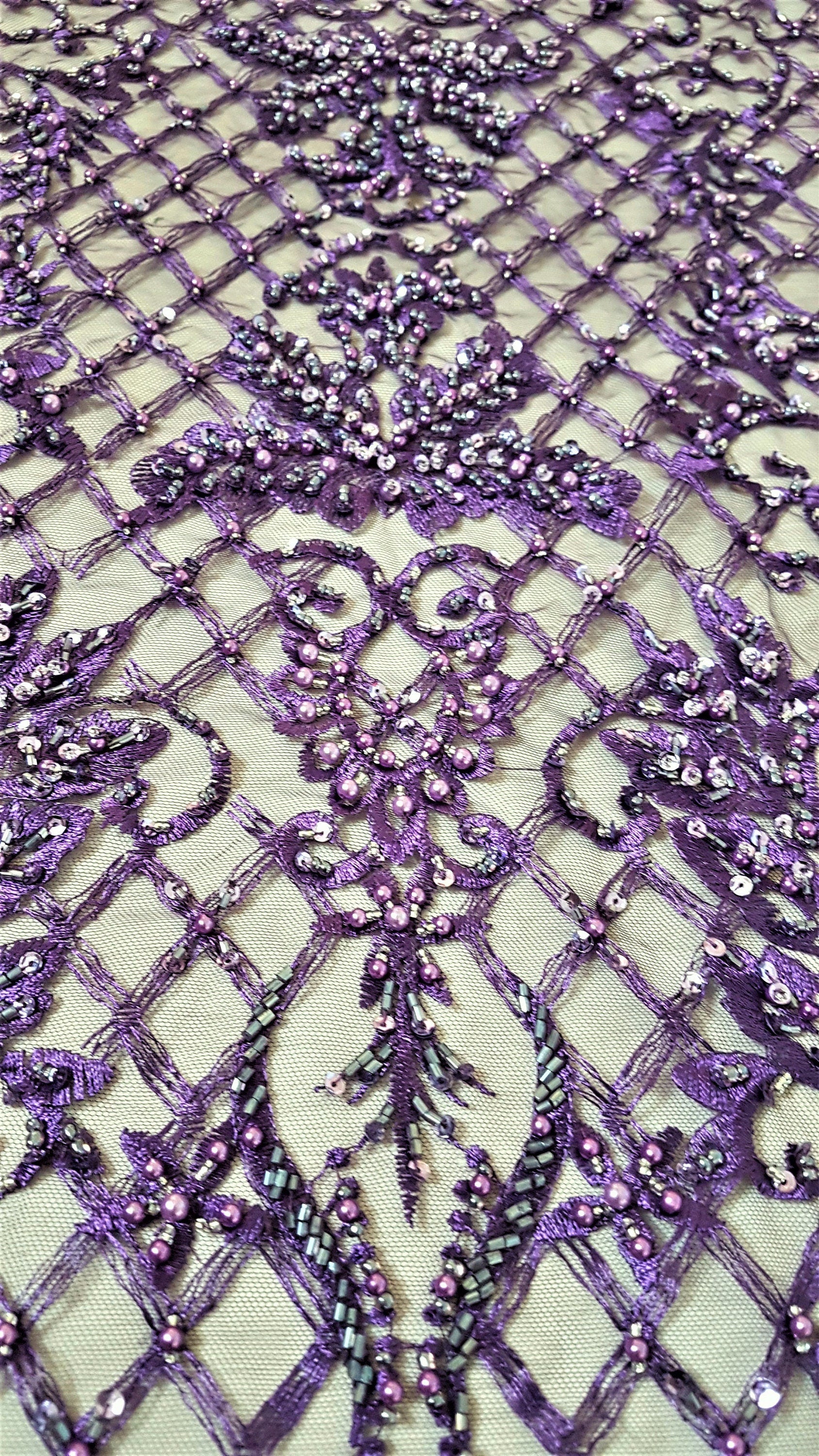 Ornamental lace fabric in purple color, Colored Bridal lace fabric, Embroidered lace fabric for wedding dresses or evening dresses LL-1308