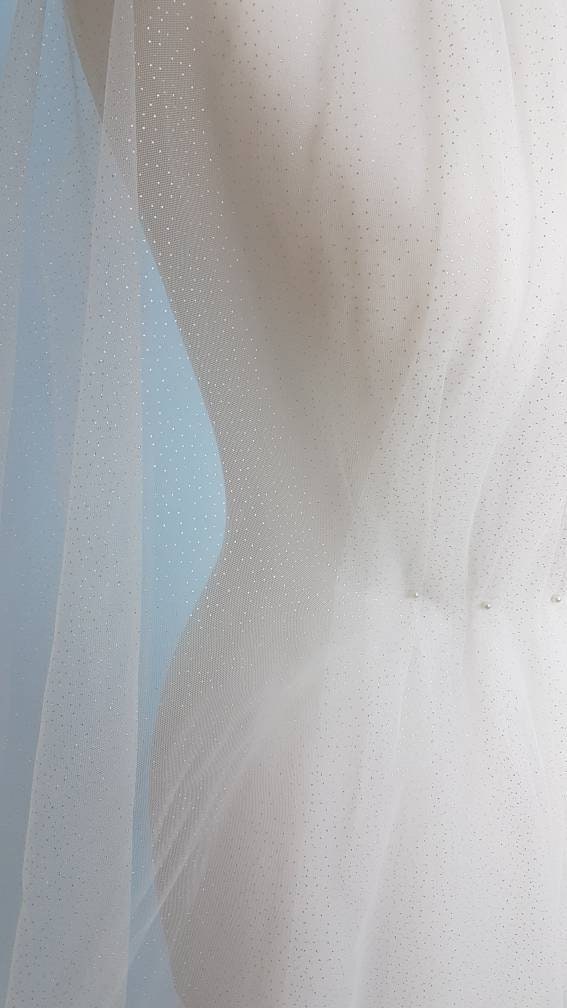 Beautiful soft glitter tulle in white, sparkling tulle for bridal veils and wedding dresses, mesh fabric, tulle fabric, veil tulle LL-1309