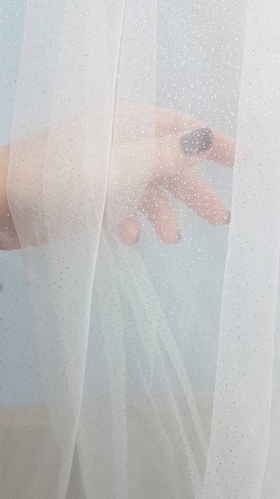 Beautiful soft glitter tulle in white, sparkling tulle for bridal veils and wedding dresses, mesh fabric, tulle fabric, veil tulle LL-1309