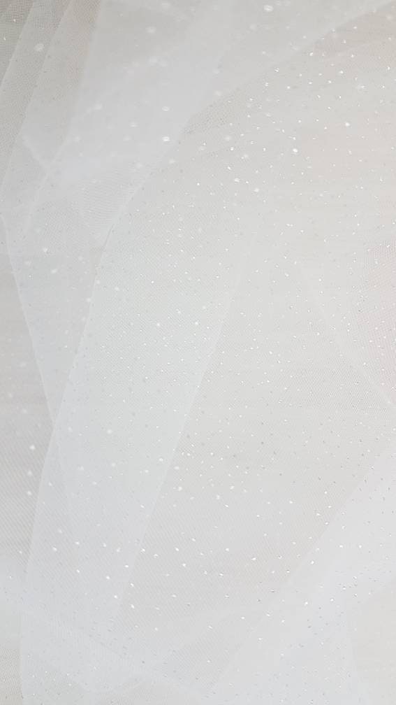 Beautiful soft glitter tulle in white, sparkling tulle for bridal veils and wedding dresses, mesh fabric, tulle fabric, veil tulle LL-1309
