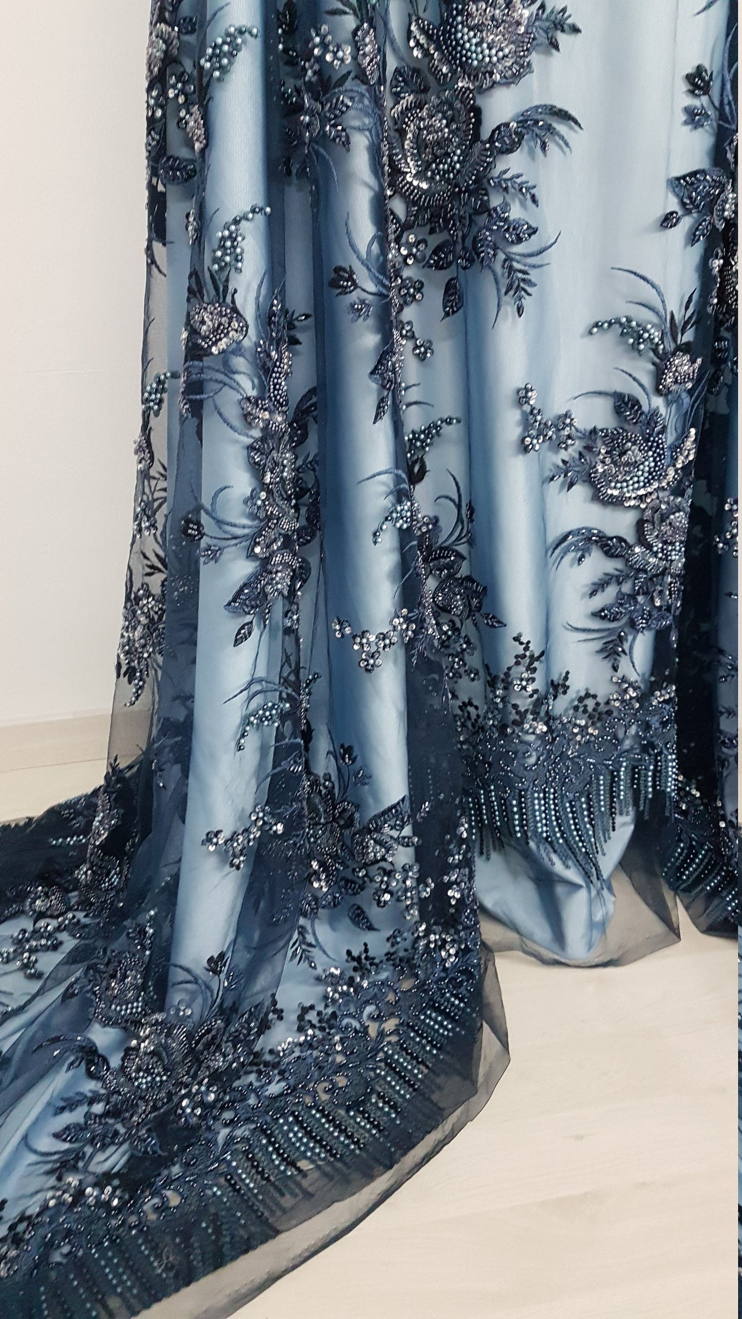 Gorgeous 3DHandbeaded Lace Fabric with Flowers, couture lace, colored bridal lace, evening dress fabric, embroidery fabric, Net lace LL-1305
