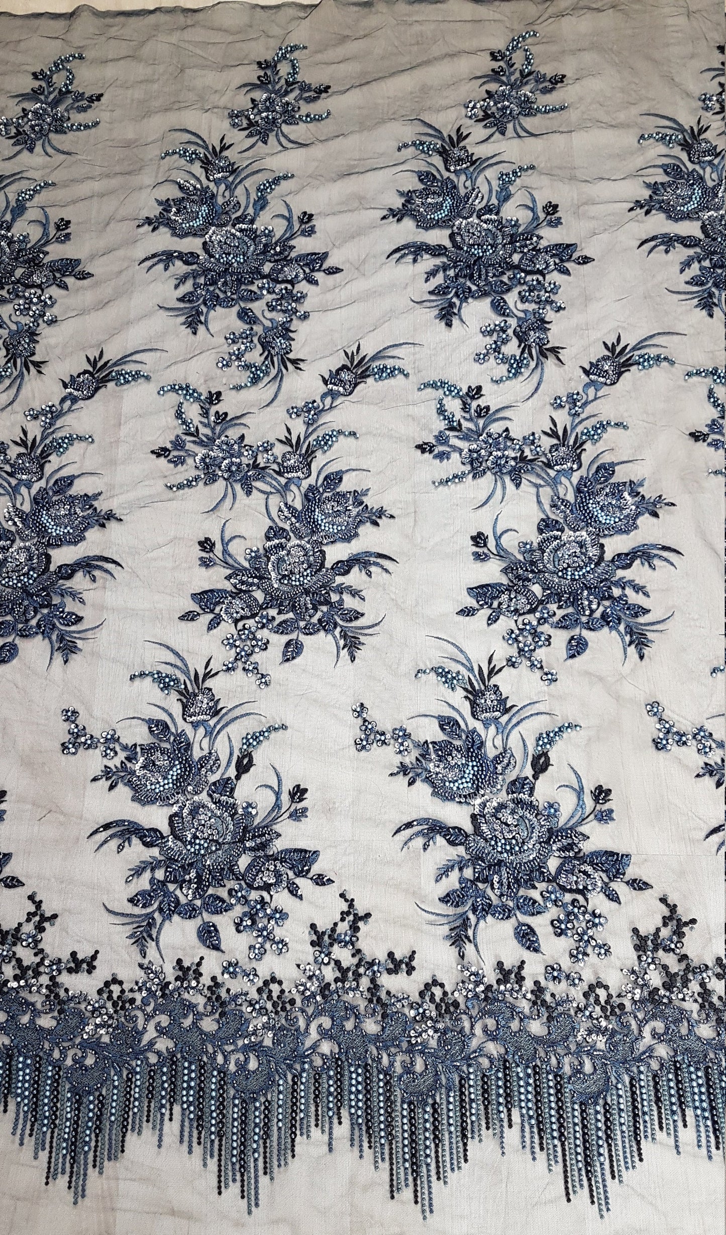 Gorgeous 3DHandbeaded Lace Fabric with Flowers, couture lace, colored bridal lace, evening dress fabric, embroidery fabric, Net lace LL-1305