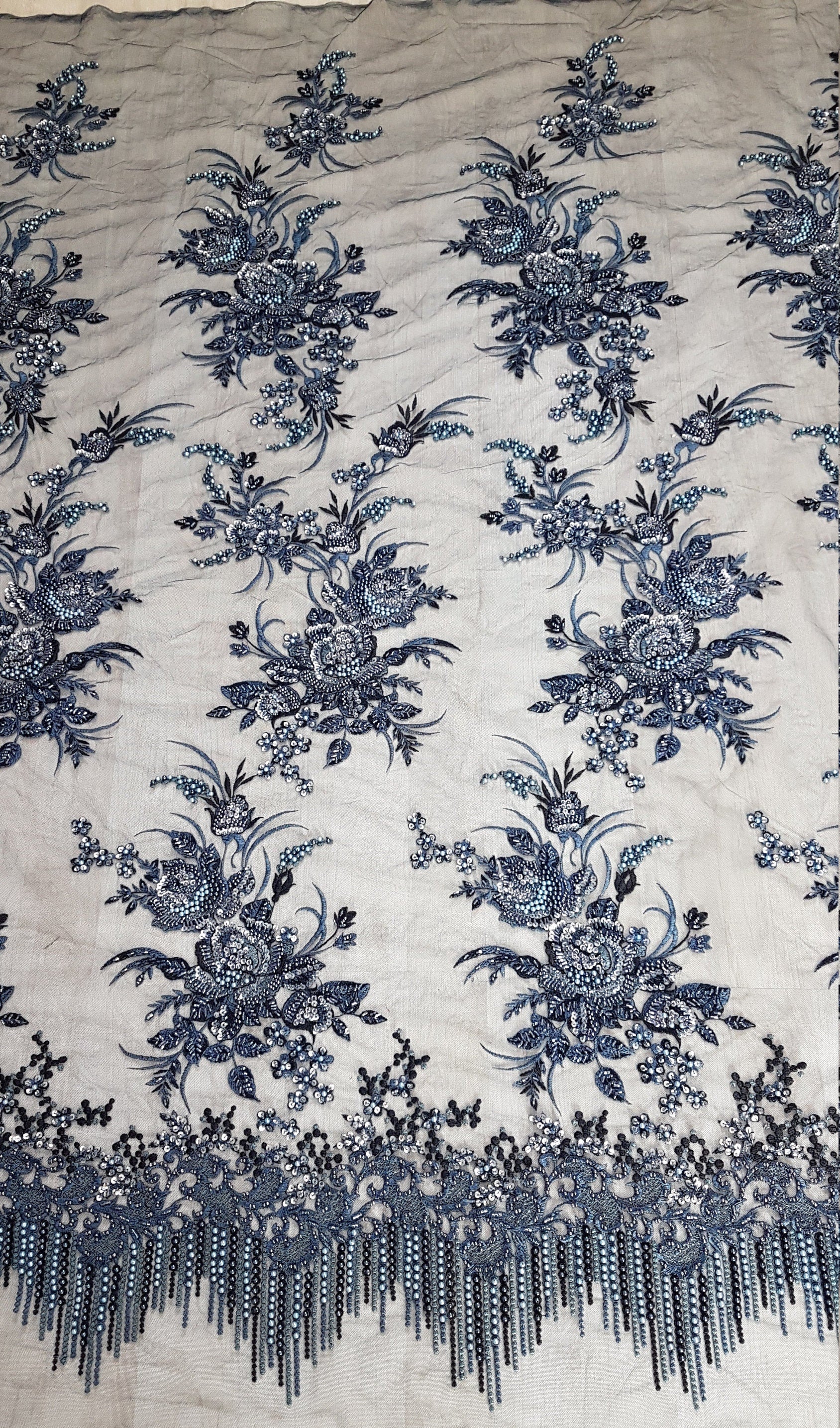 Gorgeous 3DHandbeaded Lace Fabric with Flowers, couture lace, colored bridal lace, evening dress fabric, embroidery fabric, Net lace LL-1305