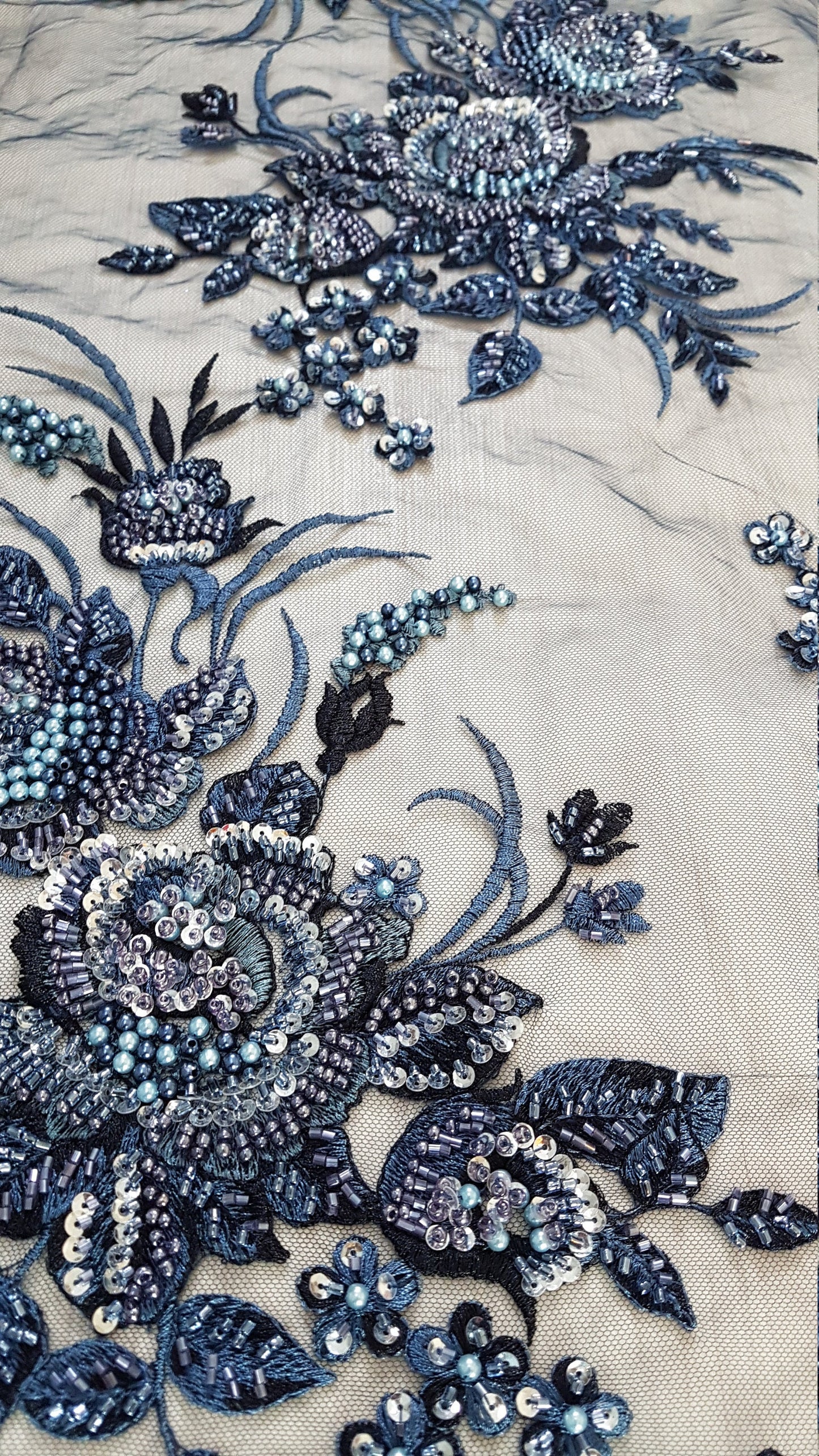 Gorgeous 3DHandbeaded Lace Fabric with Flowers, couture lace, colored bridal lace, evening dress fabric, embroidery fabric, Net lace LL-1305