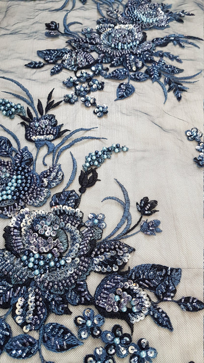 Gorgeous 3DHandbeaded Lace Fabric with Flowers, couture lace, colored bridal lace, evening dress fabric, embroidery fabric, Net lace LL-1305