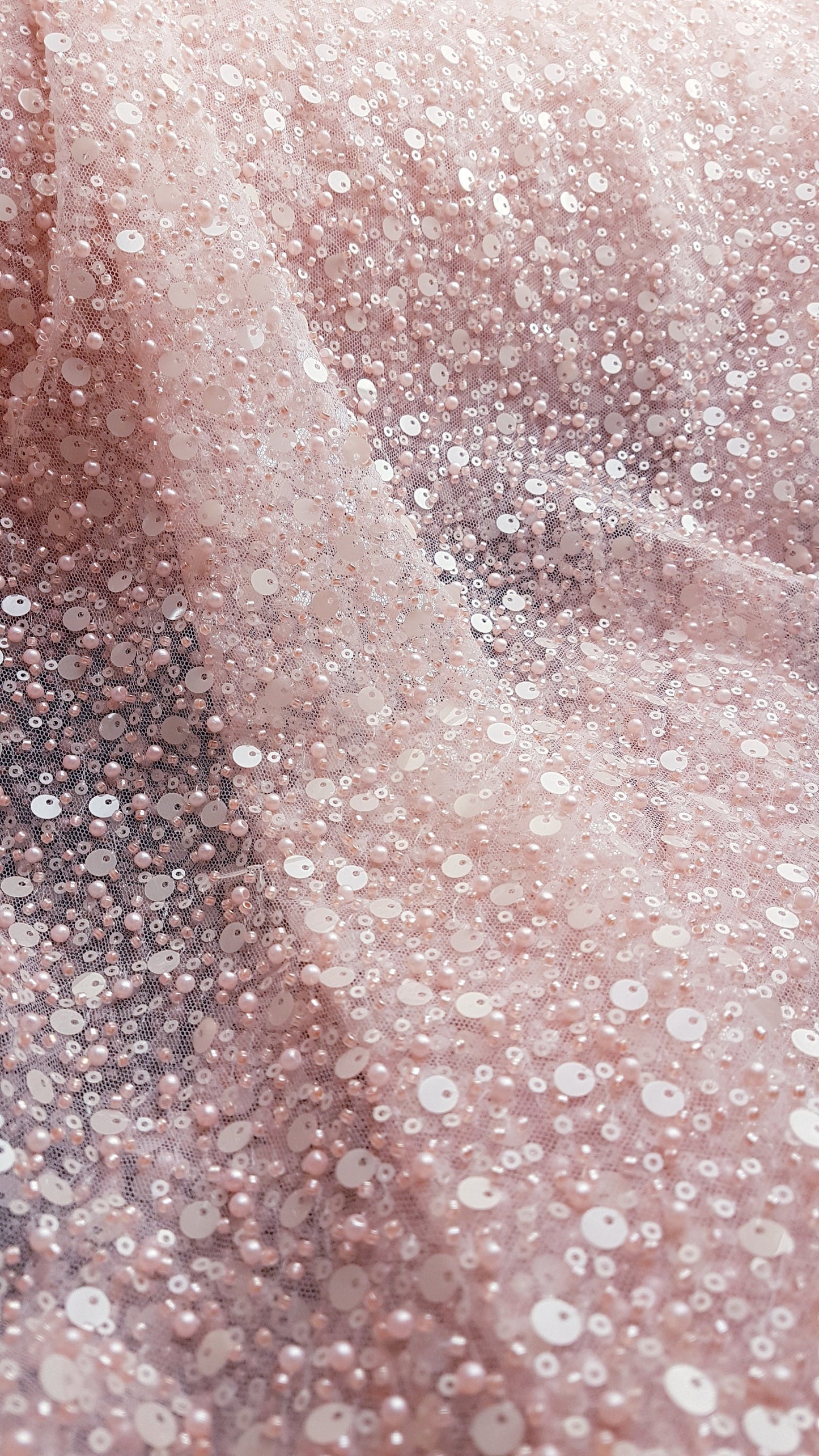 Amazing beaded bridal lace fabric with big sequins in rosé, Pallas Couture Lace Fabric, luxurious beaded wedding lace, designer lace LL-1296