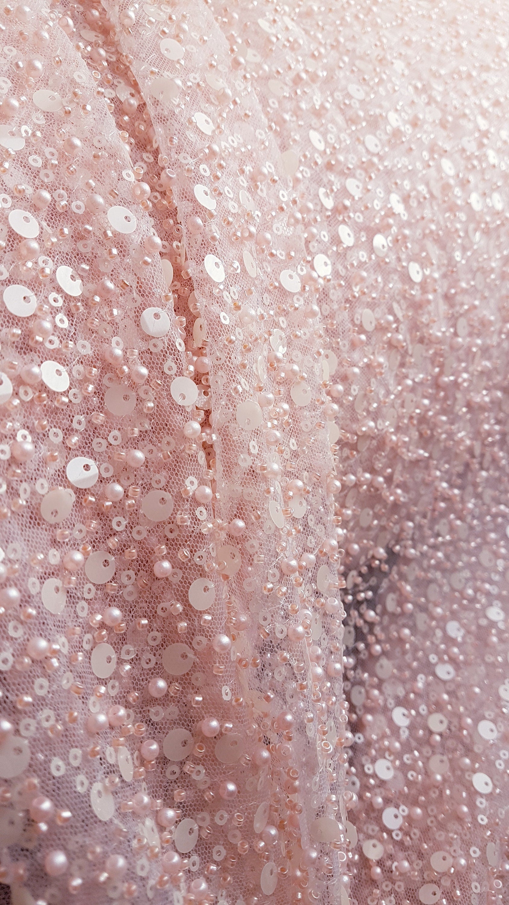 Amazing beaded bridal lace fabric with big sequins in rosé, Pallas Couture Lace Fabric, luxurious beaded wedding lace, designer lace LL-1296
