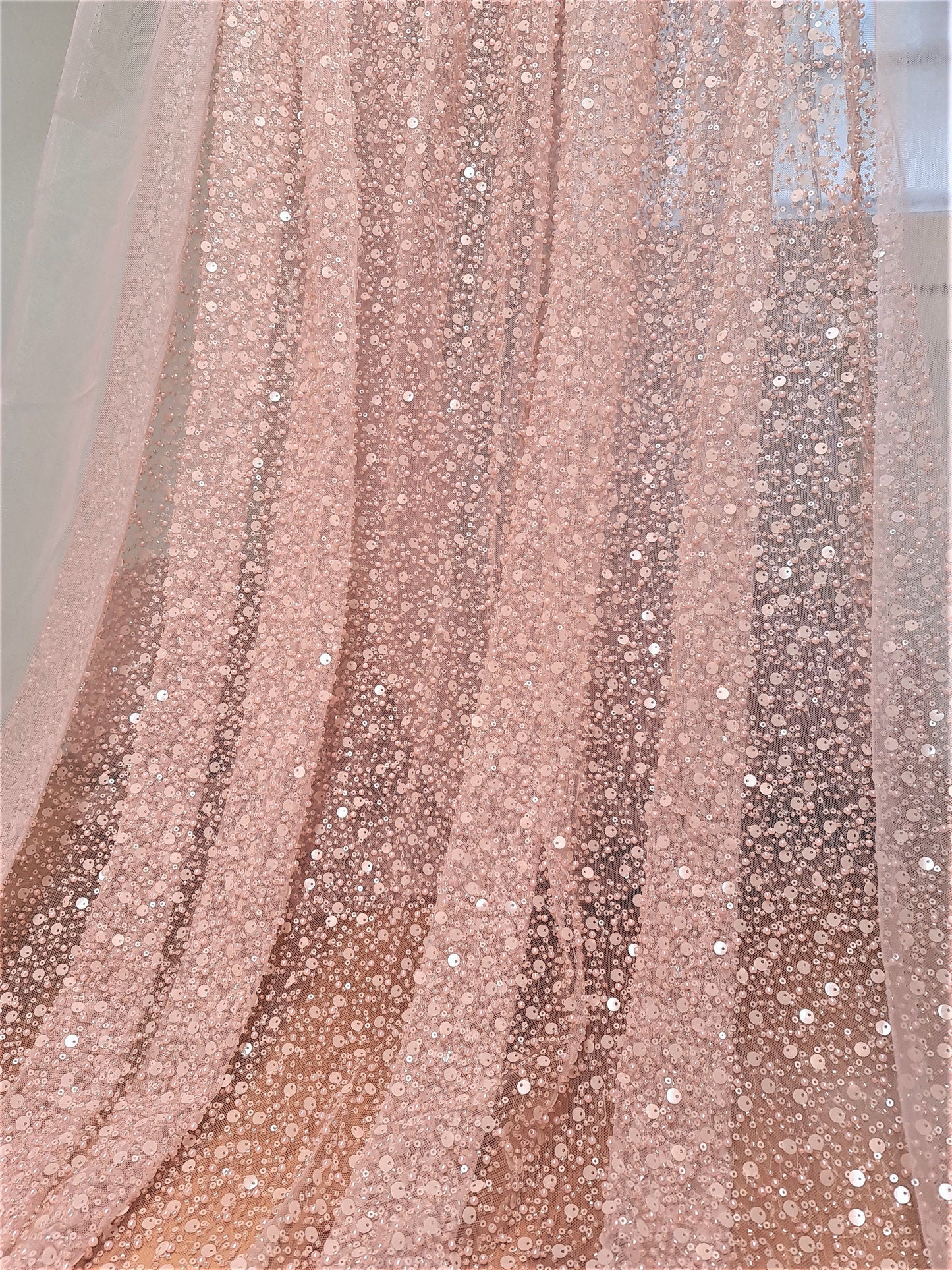 Amazing beaded bridal lace fabric with big sequins in rosé, Pallas Couture Lace Fabric, luxurious beaded wedding lace, designer lace LL-1296