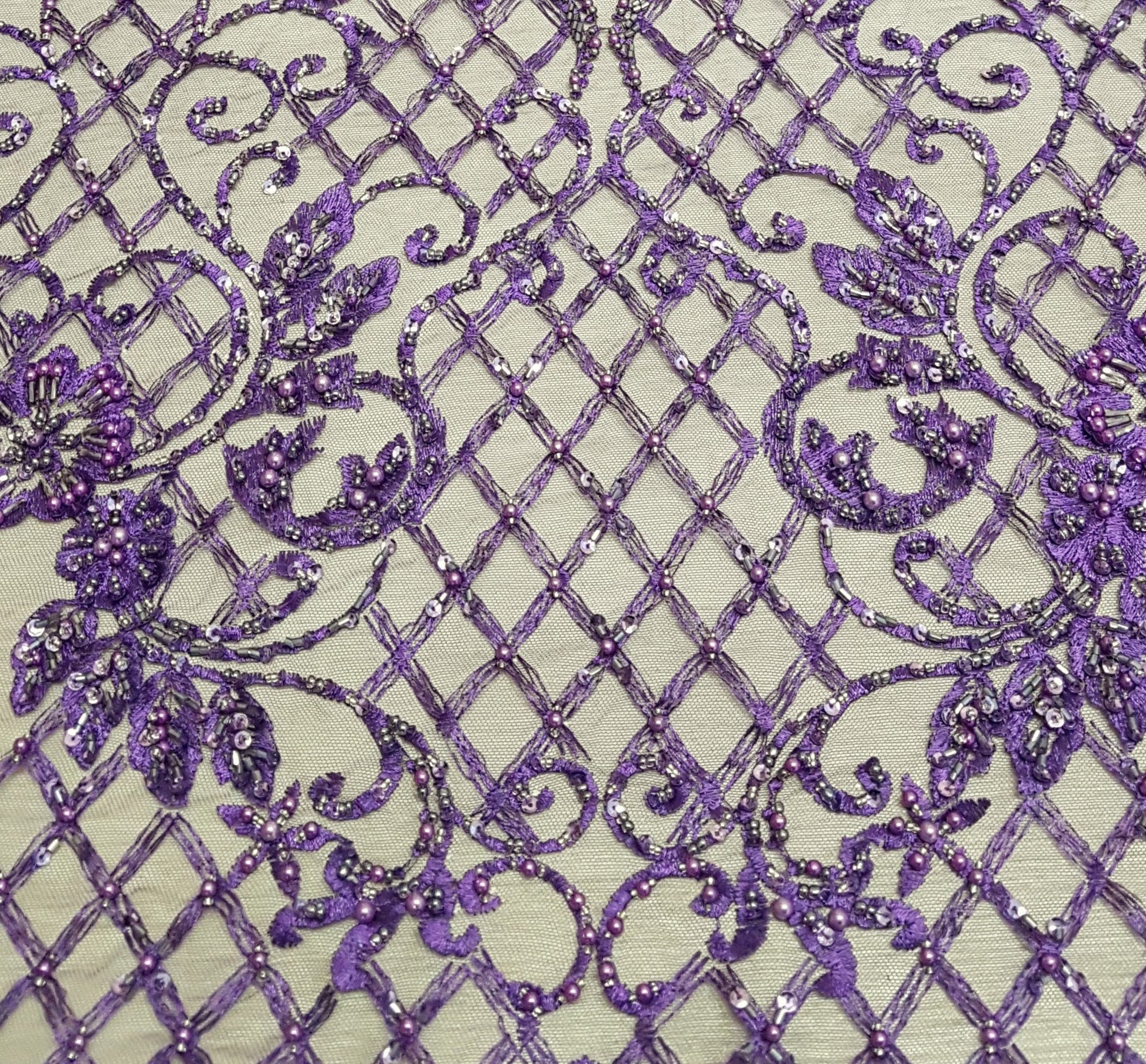 Ornamental lace fabric in purple color, Colored Bridal lace fabric, Embroidered lace fabric for wedding dresses or evening dresses LL-1308