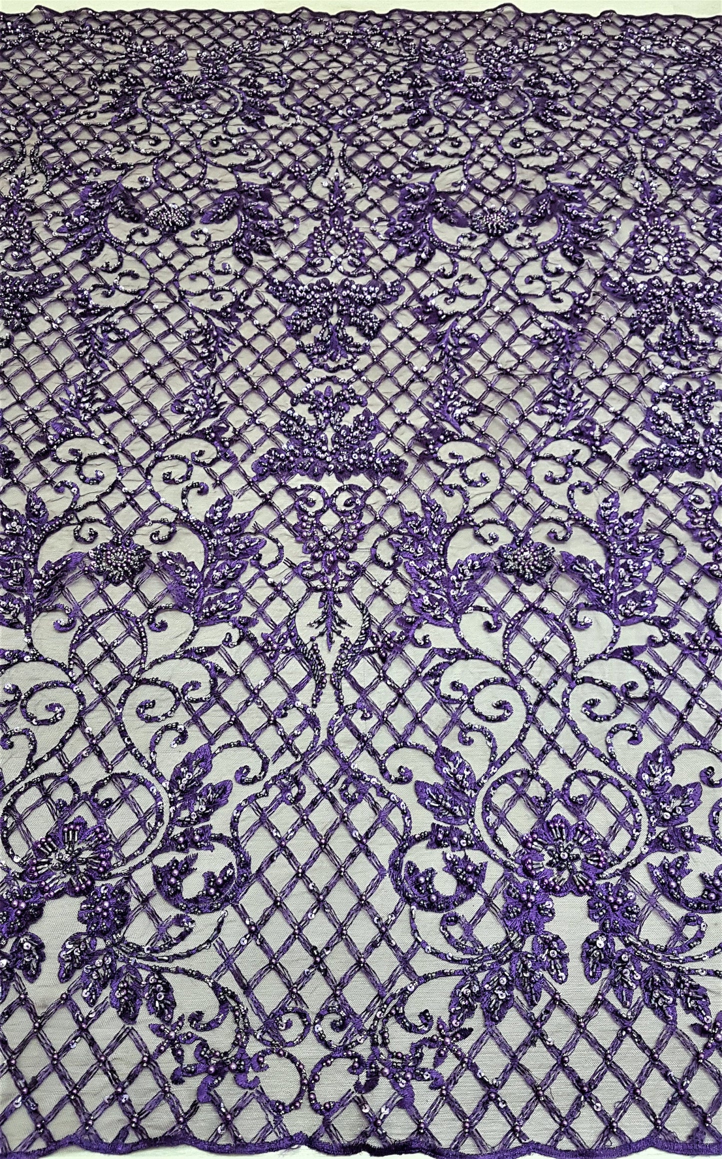Ornamental lace fabric in purple color, Colored Bridal lace fabric, Embroidered lace fabric for wedding dresses or evening dresses LL-1308
