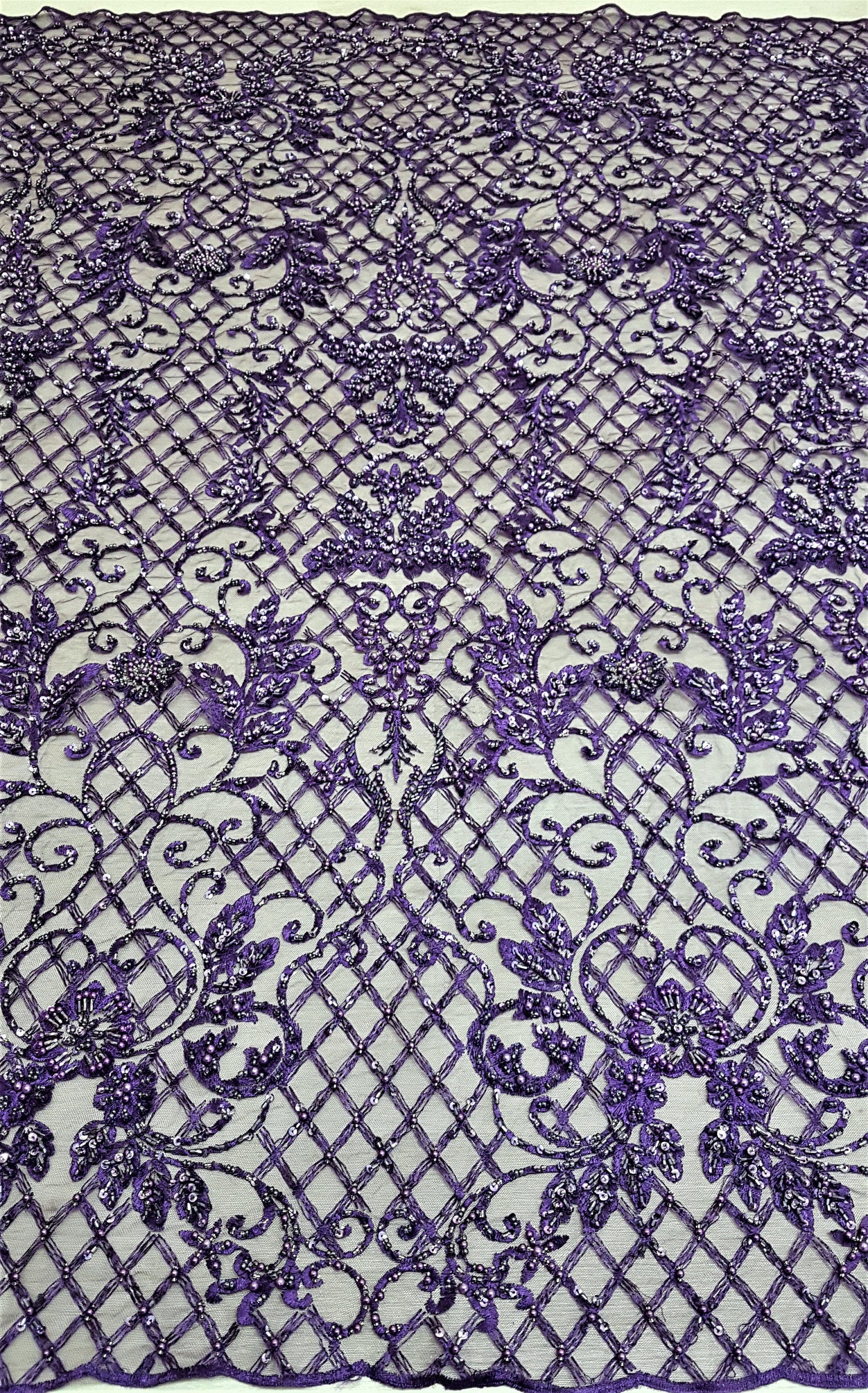Ornamental lace fabric in purple color, Colored Bridal lace fabric, Embroidered lace fabric for wedding dresses or evening dresses LL-1308