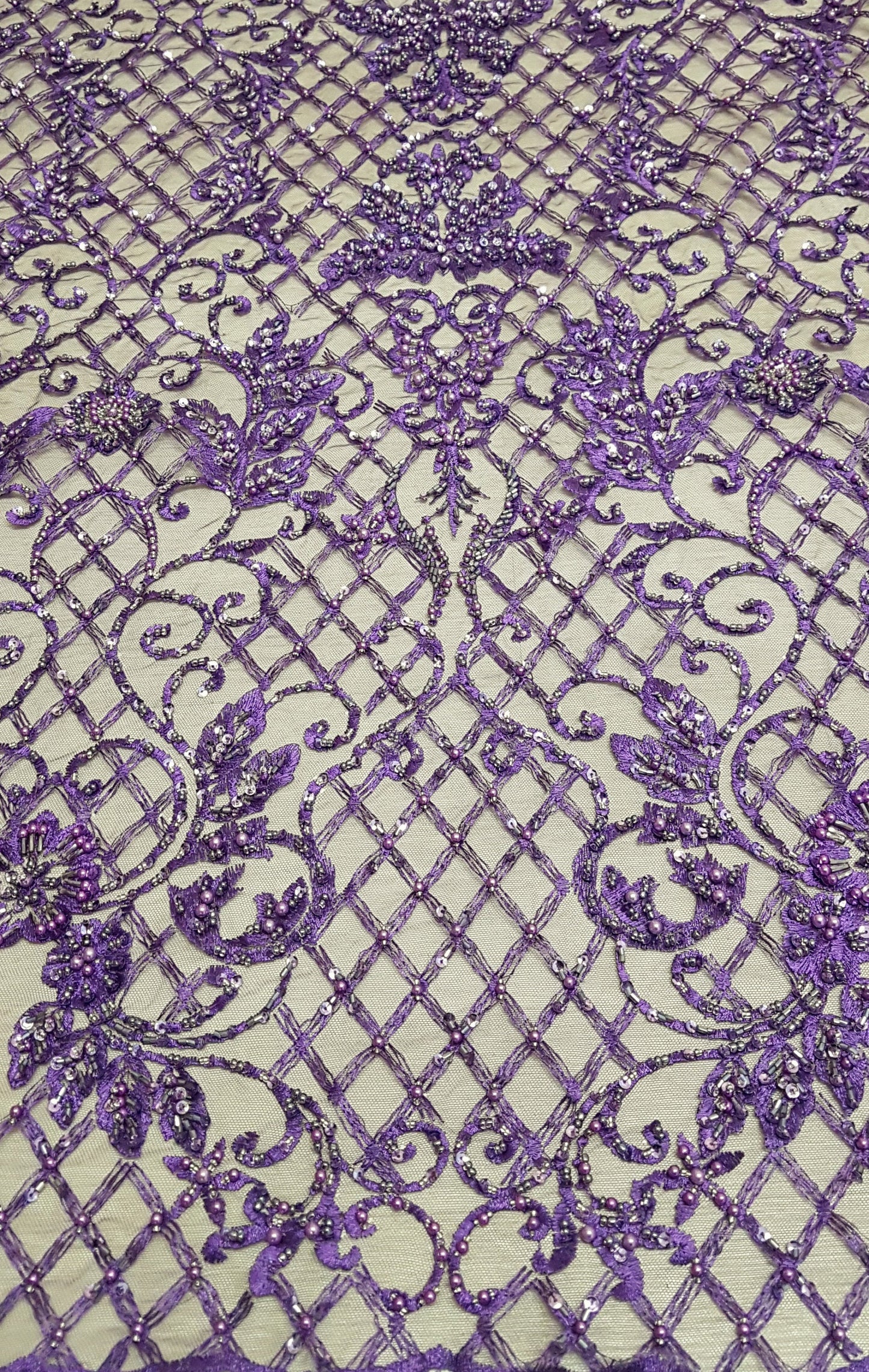 Ornamental lace fabric in purple color, Colored Bridal lace fabric, Embroidered lace fabric for wedding dresses or evening dresses LL-1308