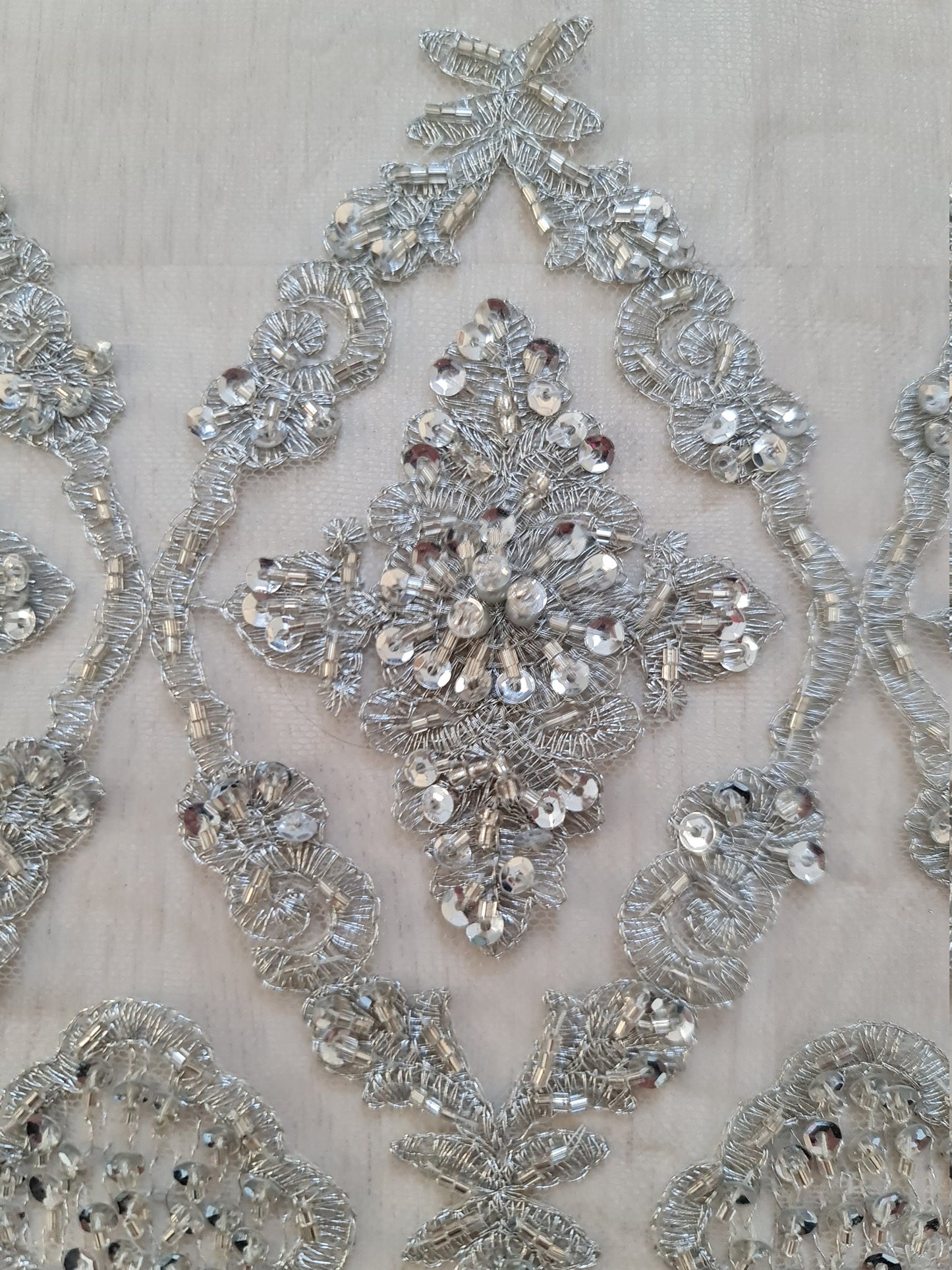 Splendid Handmade 3DLace Fabric for a Princess, beaded lace in silver color, wedding lace fabric, embroidered lace, bridal lace LL-1316