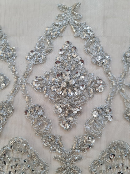 Splendid Handmade 3DLace Fabric for a Princess, beaded lace in silver color, wedding lace fabric, embroidered lace, bridal lace LL-1316