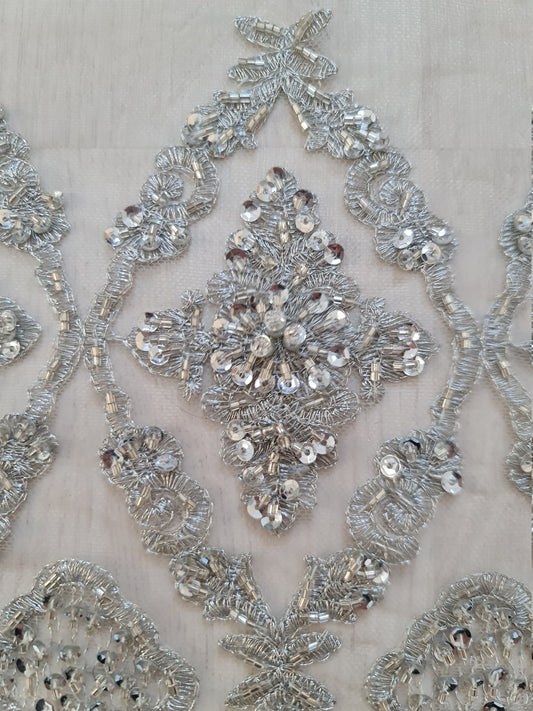 Splendid Handmade 3DLace Fabric for a Princess, beaded lace in silver color, wedding lace fabric, embroidered lace, bridal lace LL-1316