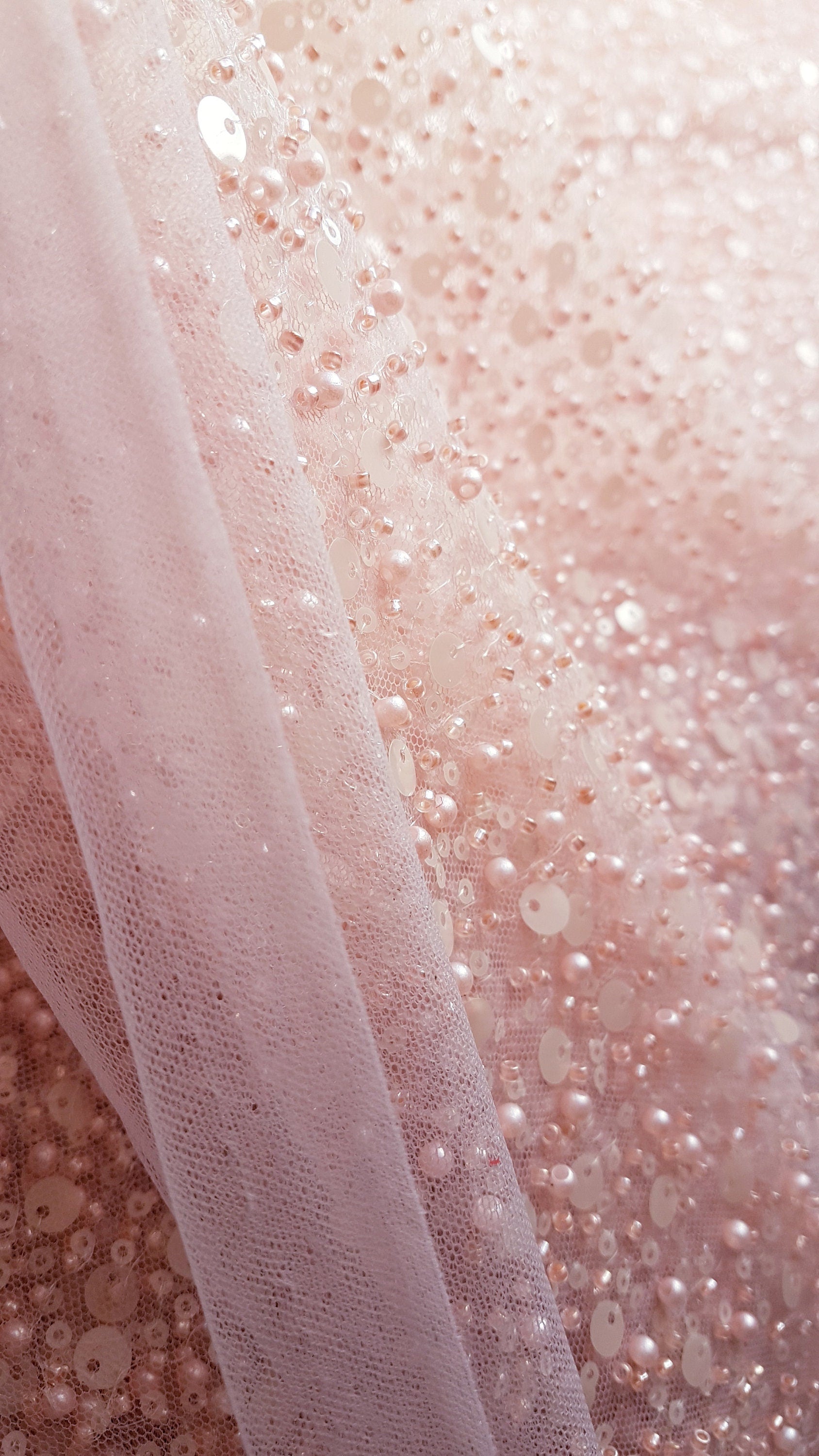 Amazing beaded bridal lace fabric with big sequins in rosé, Pallas Couture Lace Fabric, luxurious beaded wedding lace, designer lace LL-1296