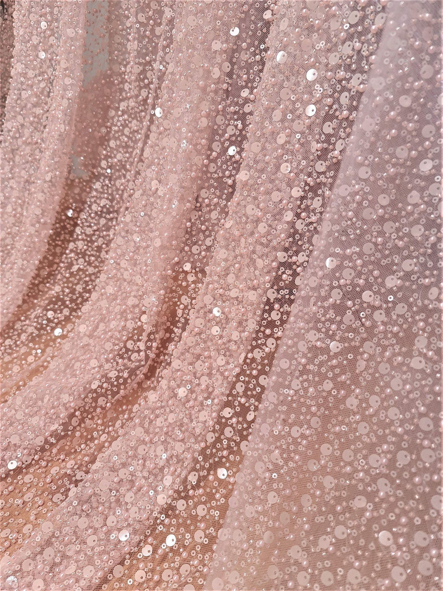 Amazing beaded bridal lace fabric with big sequins in rosé, Pallas Couture Lace Fabric, luxurious beaded wedding lace, designer lace LL-1296