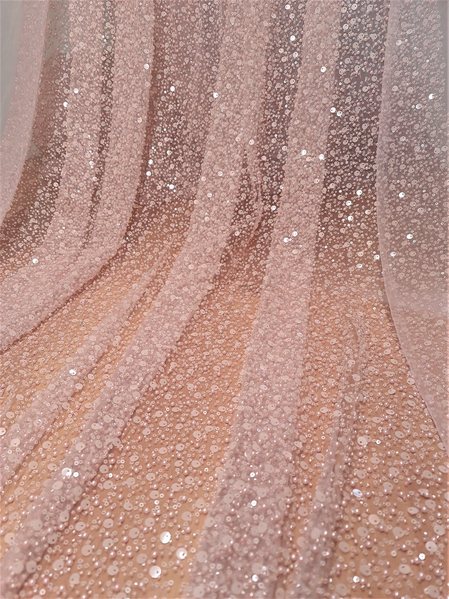 Amazing beaded bridal lace fabric with big sequins in rosé, Pallas Couture Lace Fabric, luxurious beaded wedding lace, designer lace LL-1296