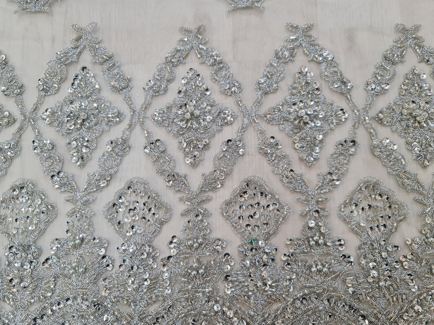 Splendid Handmade 3DLace Fabric for a Princess, beaded lace in silver color, wedding lace fabric, embroidered lace, bridal lace LL-1316