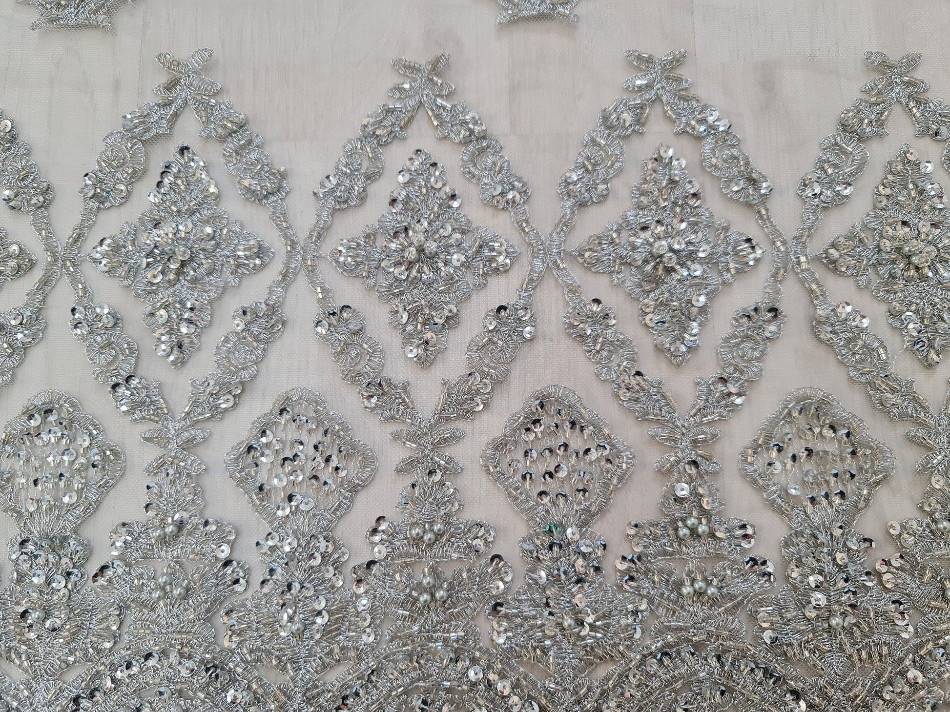 Splendid Handmade 3DLace Fabric for a Princess, beaded lace in silver color, wedding lace fabric, embroidered lace, bridal lace LL-1316