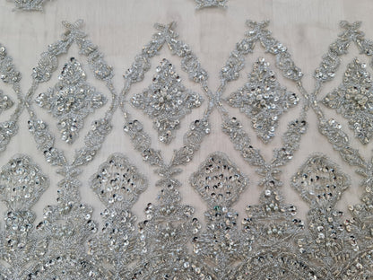 Splendid Handmade 3DLace Fabric for a Princess, beaded lace in silver color, wedding lace fabric, embroidered lace, bridal lace LL-1316