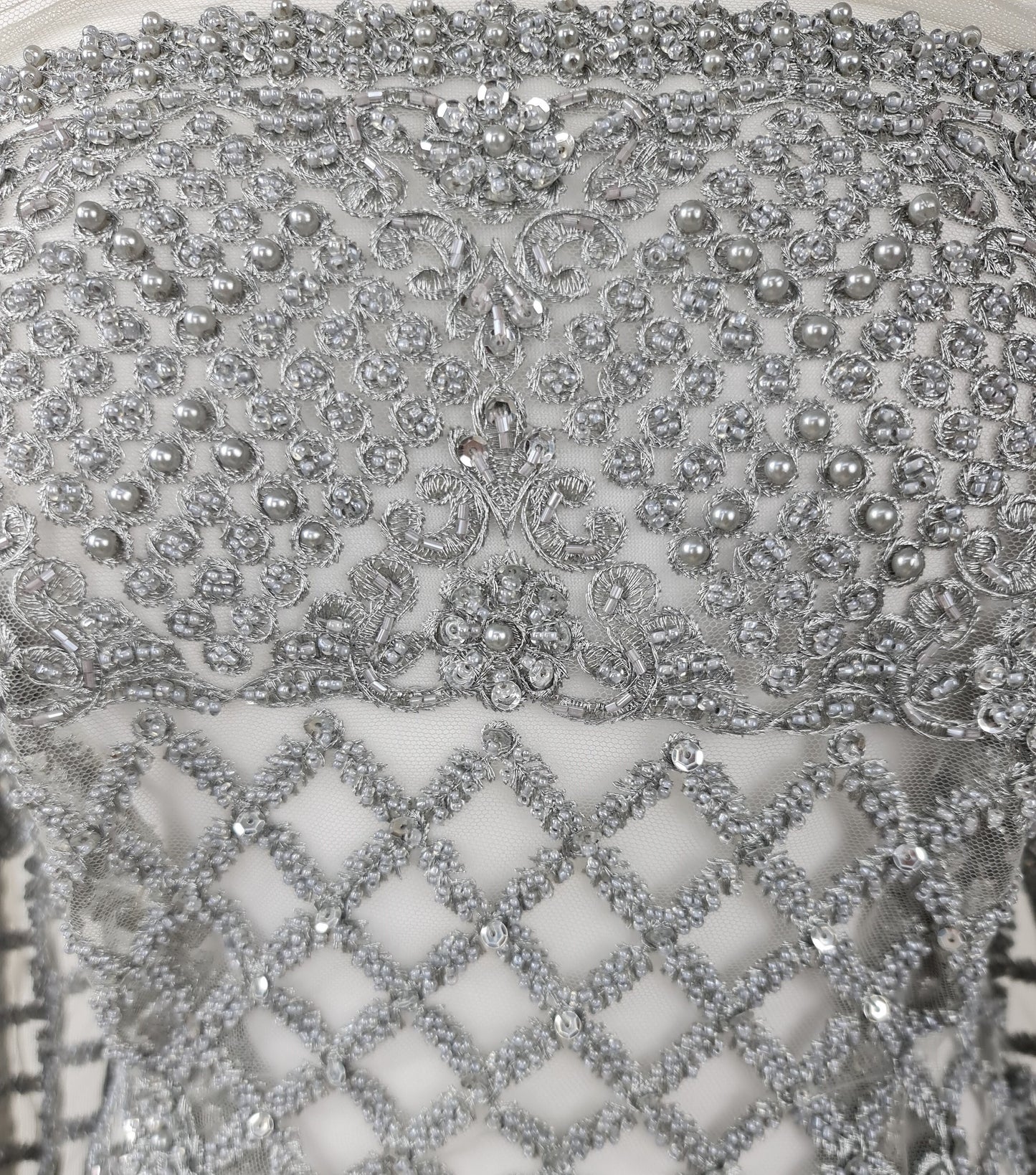 silver lace fabric with beads