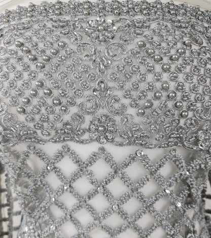 silver lace fabric with beads