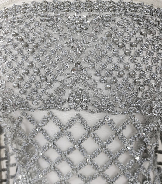 silver lace fabric with beads