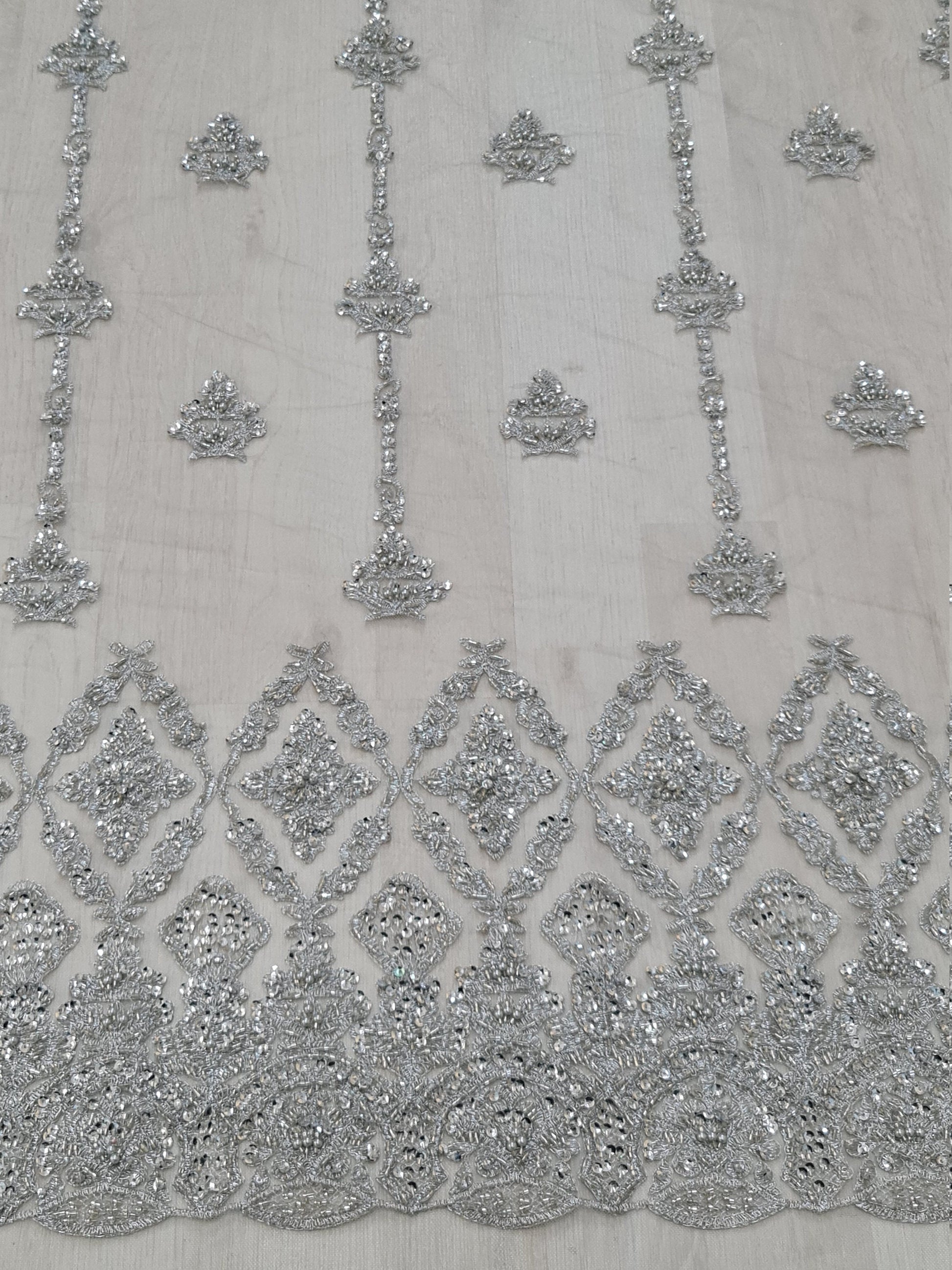 Splendid Handmade 3DLace Fabric for a Princess, beaded lace in silver color, wedding lace fabric, embroidered lace, bridal lace LL-1316