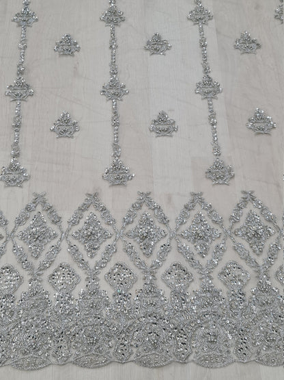 Splendid Handmade 3DLace Fabric for a Princess, beaded lace in silver color, wedding lace fabric, embroidered lace, bridal lace LL-1316