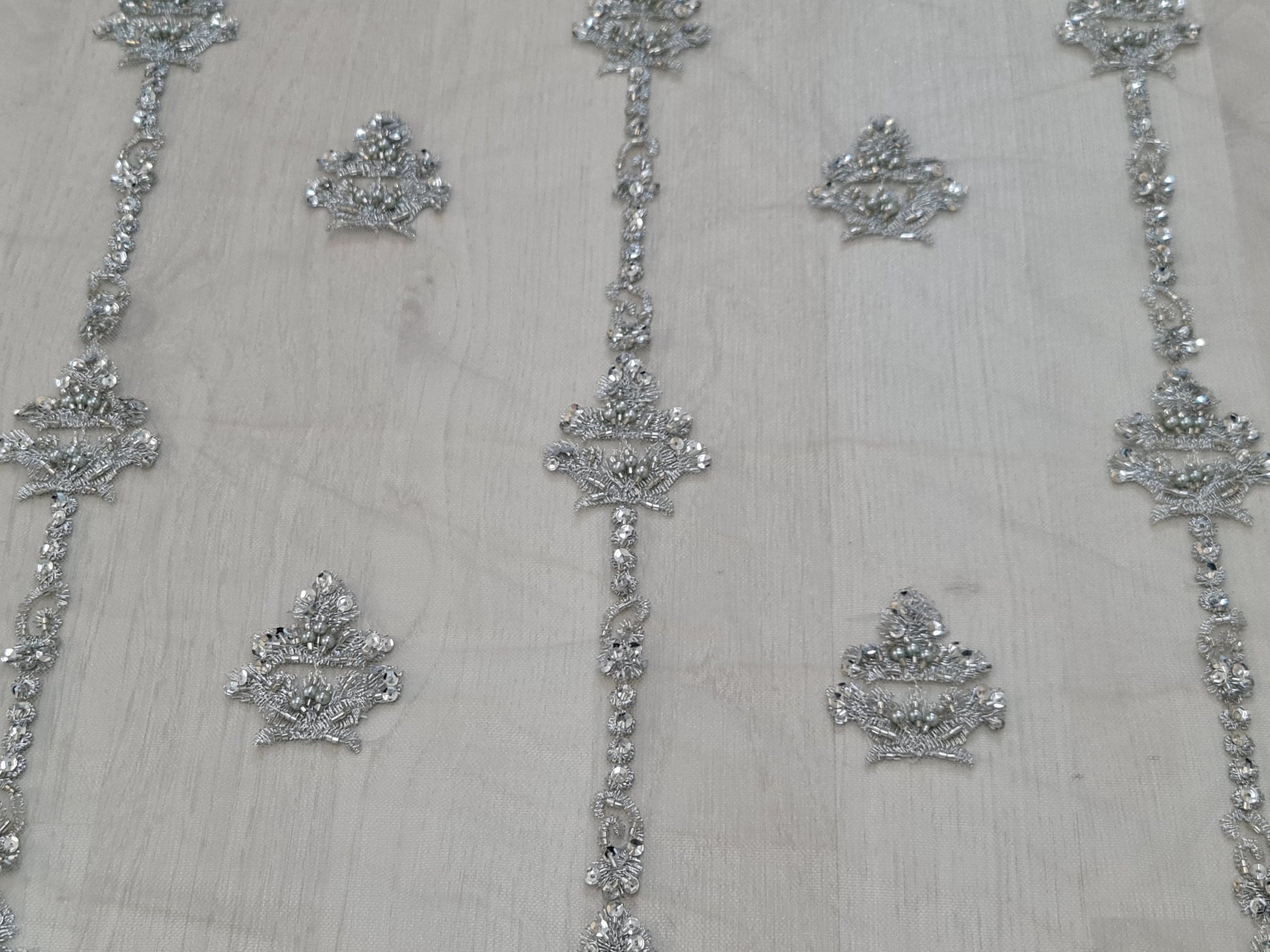 Splendid Handmade 3DLace Fabric for a Princess, beaded lace in silver color, wedding lace fabric, embroidered lace, bridal lace LL-1316