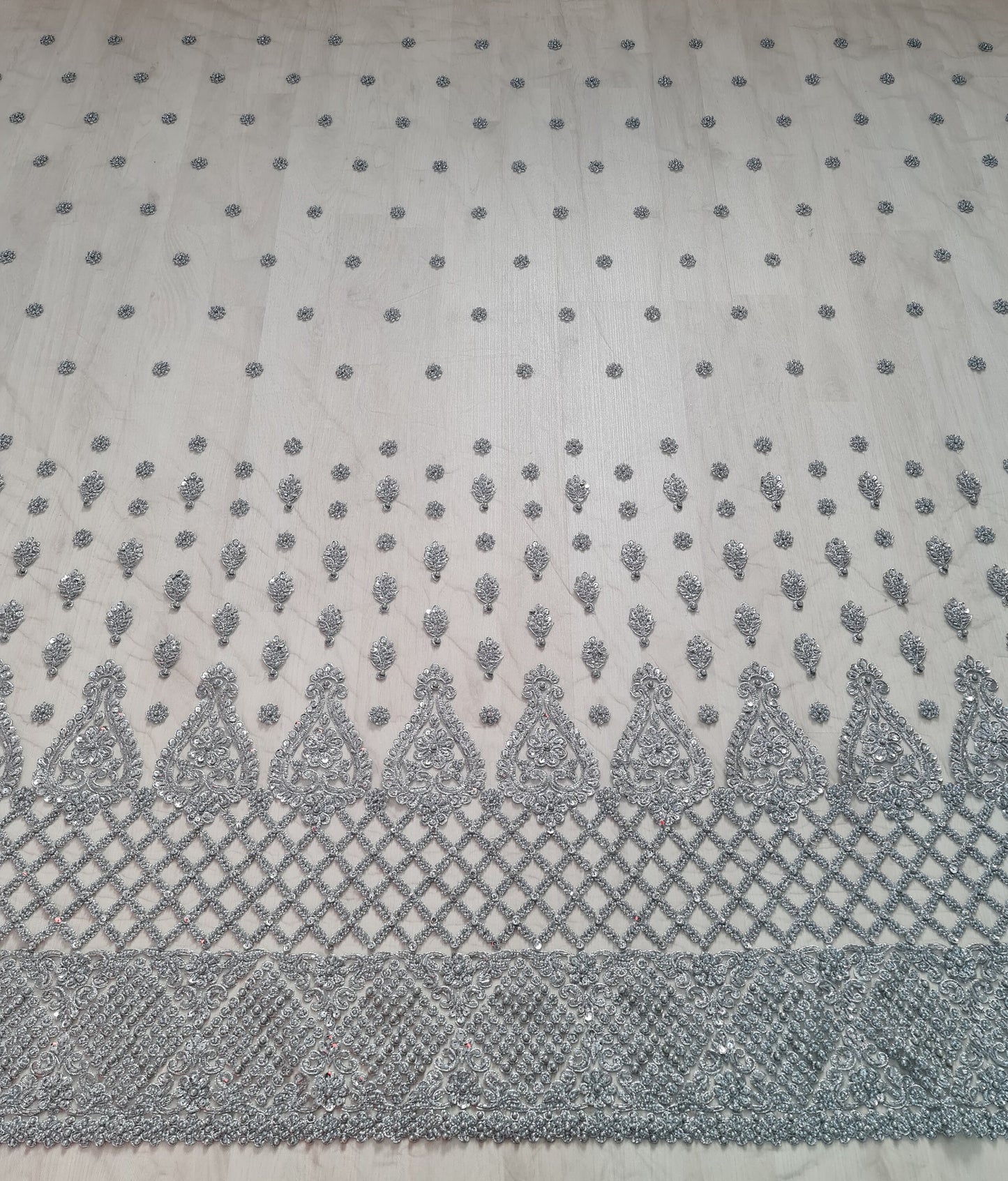Stunning Handmade Lace, beaded lace with sequins in silver color, wedding lace fabric, embroidered lace, bridal lace LL-1318
