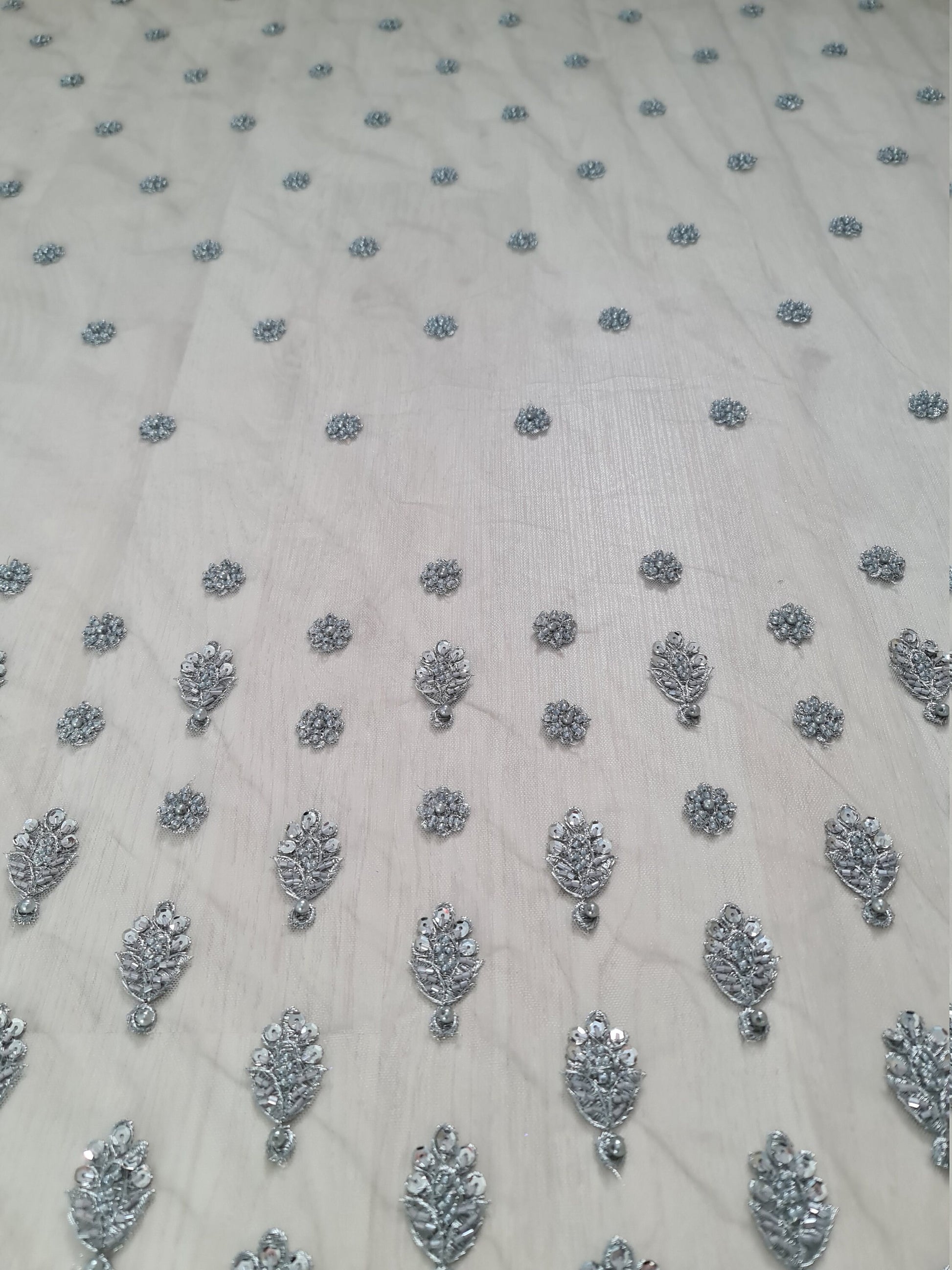 Stunning Handmade Lace, beaded lace with sequins in silver color, wedding lace fabric, embroidered lace, bridal lace LL-1318