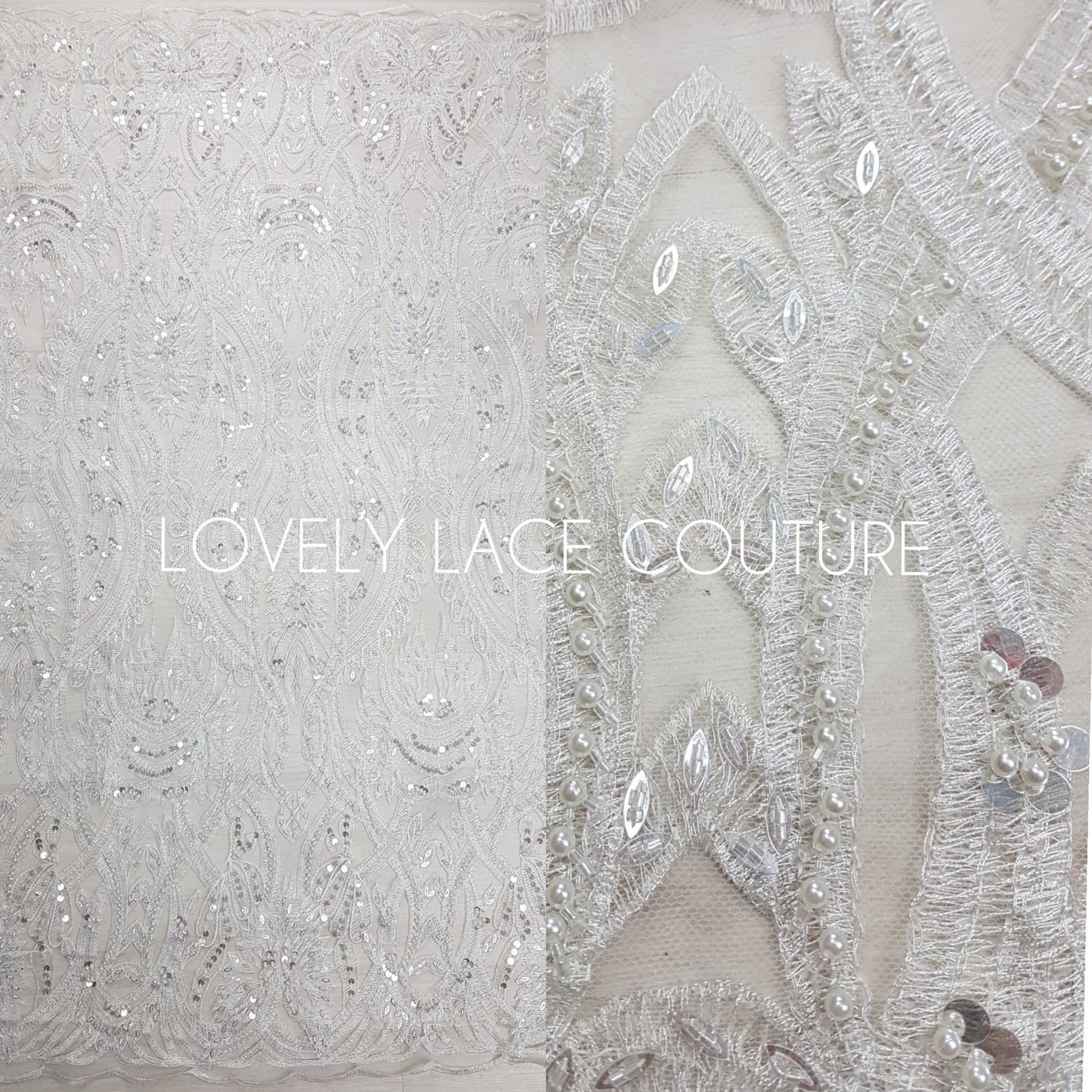 Gorgeous ornamental lace fabric with beads and big sequins in off-white LL-1326 or gold color LL-1345, lace for gown, from 1Meter