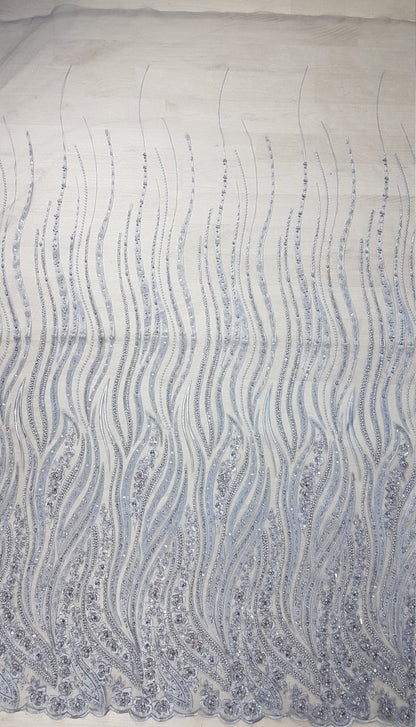 Magnificent 3D - Lace fabric with abstract design, Bridal Lace, Wedding Lace Fabric, Embroidered lace in silver-blue color LL-1349