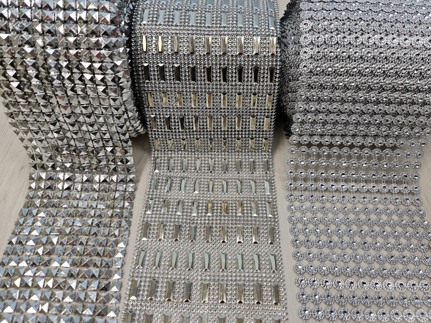 Ribbon Mesh Crystal Silver, Rhinestone appliqués, strap, trim, ribbon for decoration, dresses, evening gowns and accessoires