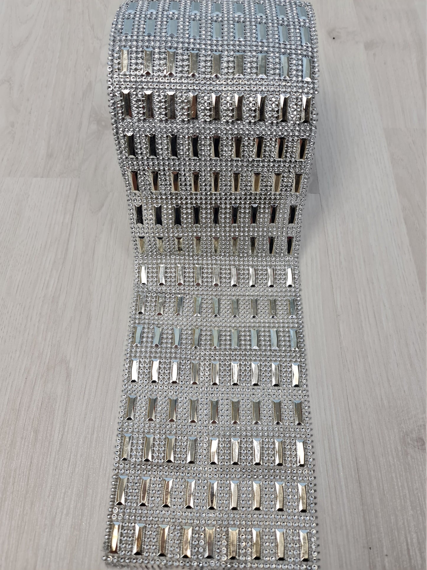 Ribbon Mesh Crystal Silver, Rhinestone appliqués, strap, trim, ribbon for decoration, dresses, evening gowns and accessoires