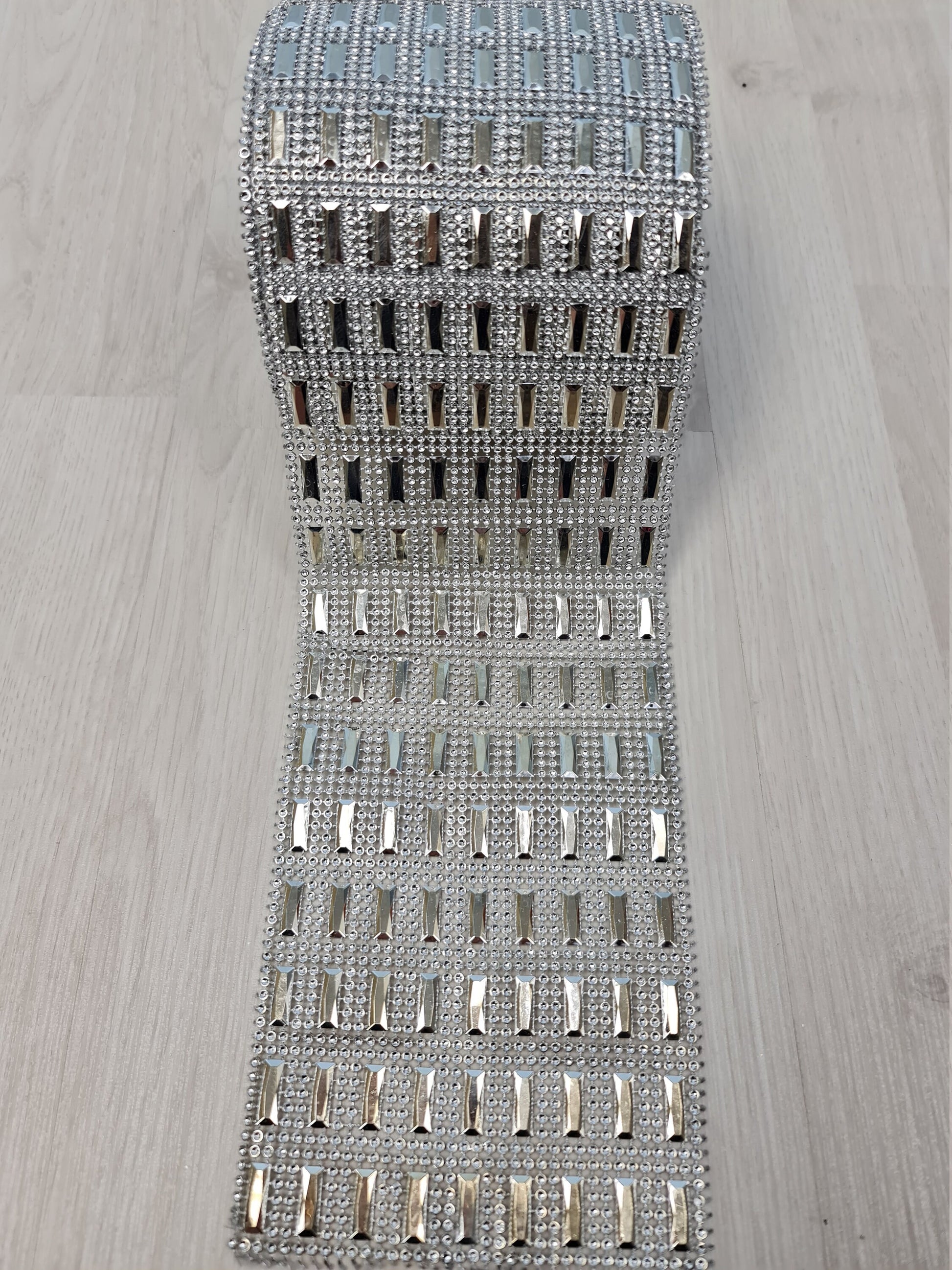 Ribbon Mesh Crystal Silver, Rhinestone appliqués, strap, trim, ribbon for decoration, dresses, evening gowns and accessoires