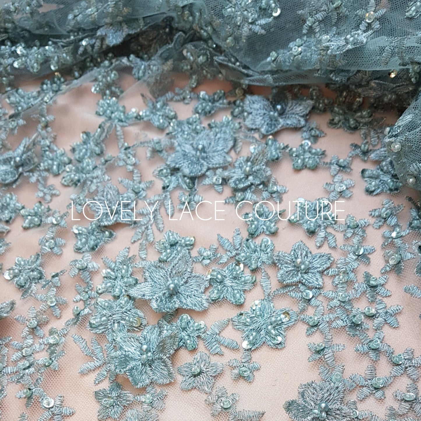 Gorgoues 3D - Lace fabric with flower desgin, Colored bridal lace, Wedding Lace Fabric, Embroidered lace in lovely blue or rosé color