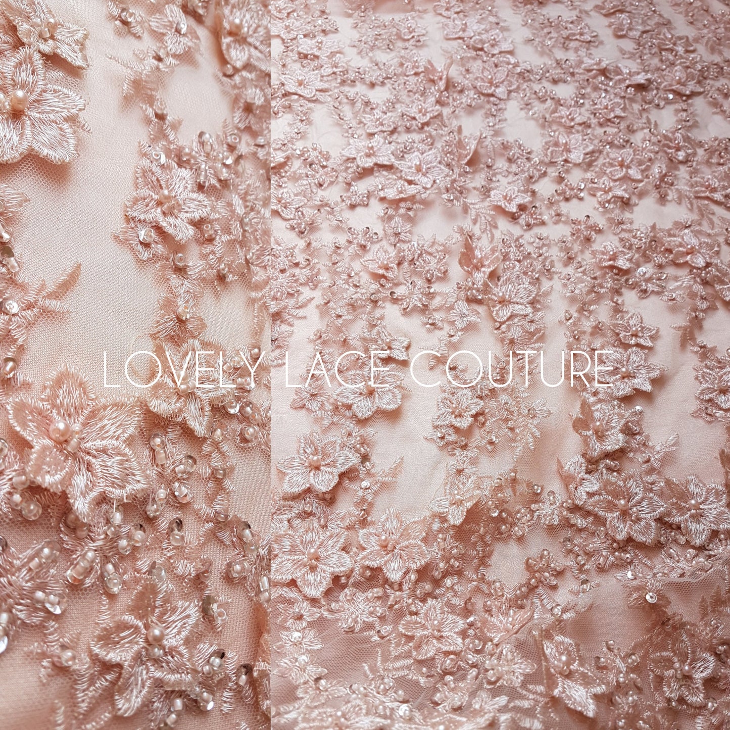 Gorgoues 3D - Lace fabric with flower desgin, Colored bridal lace, Wedding Lace Fabric, Embroidered lace in lovely blue or rosé color