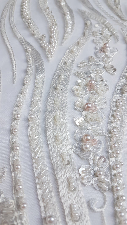 Magnificent 3D - Lace fabric with abstract design, wave design, fabric by the yard or metres in ivory color LL-1327