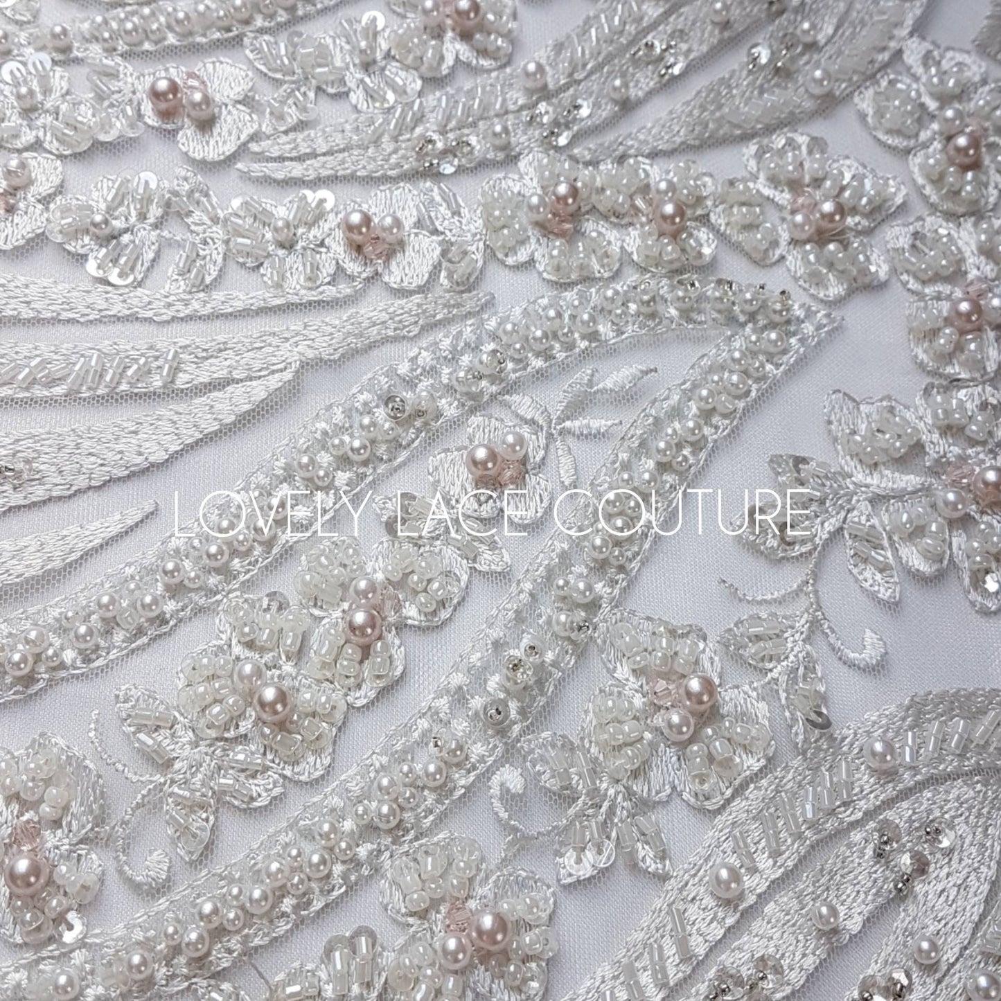 Magnificent 3D - Lace fabric with abstract design, wave design, fabric by the yard or metres in ivory color LL-1327