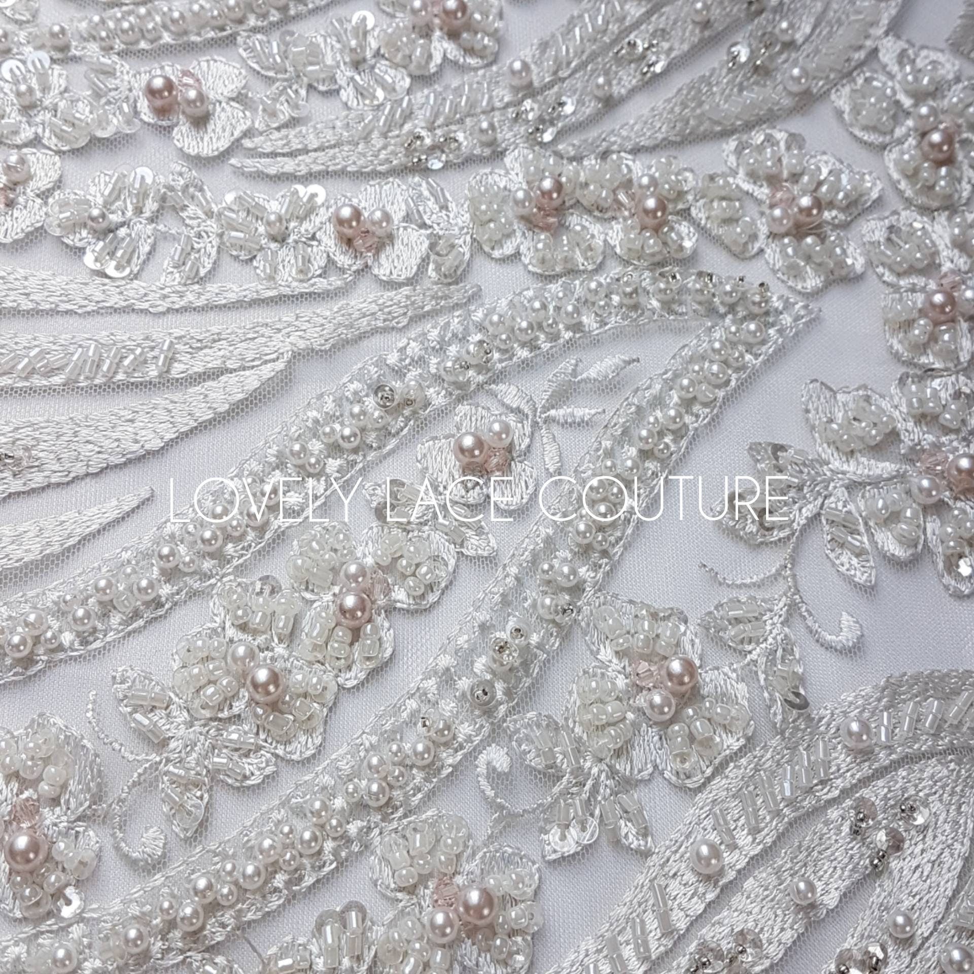 Magnificent 3D - Lace fabric with abstract design, wave design, fabric by the yard or metres in ivory color LL-1327