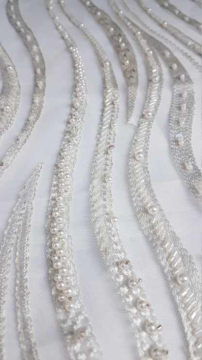 Magnificent 3D - Lace fabric with abstract design, wave design, fabric by the yard or metres in ivory color LL-1327
