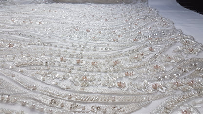 Magnificent 3D - Lace fabric with abstract design, wave design, fabric by the yard or metres in ivory color LL-1327