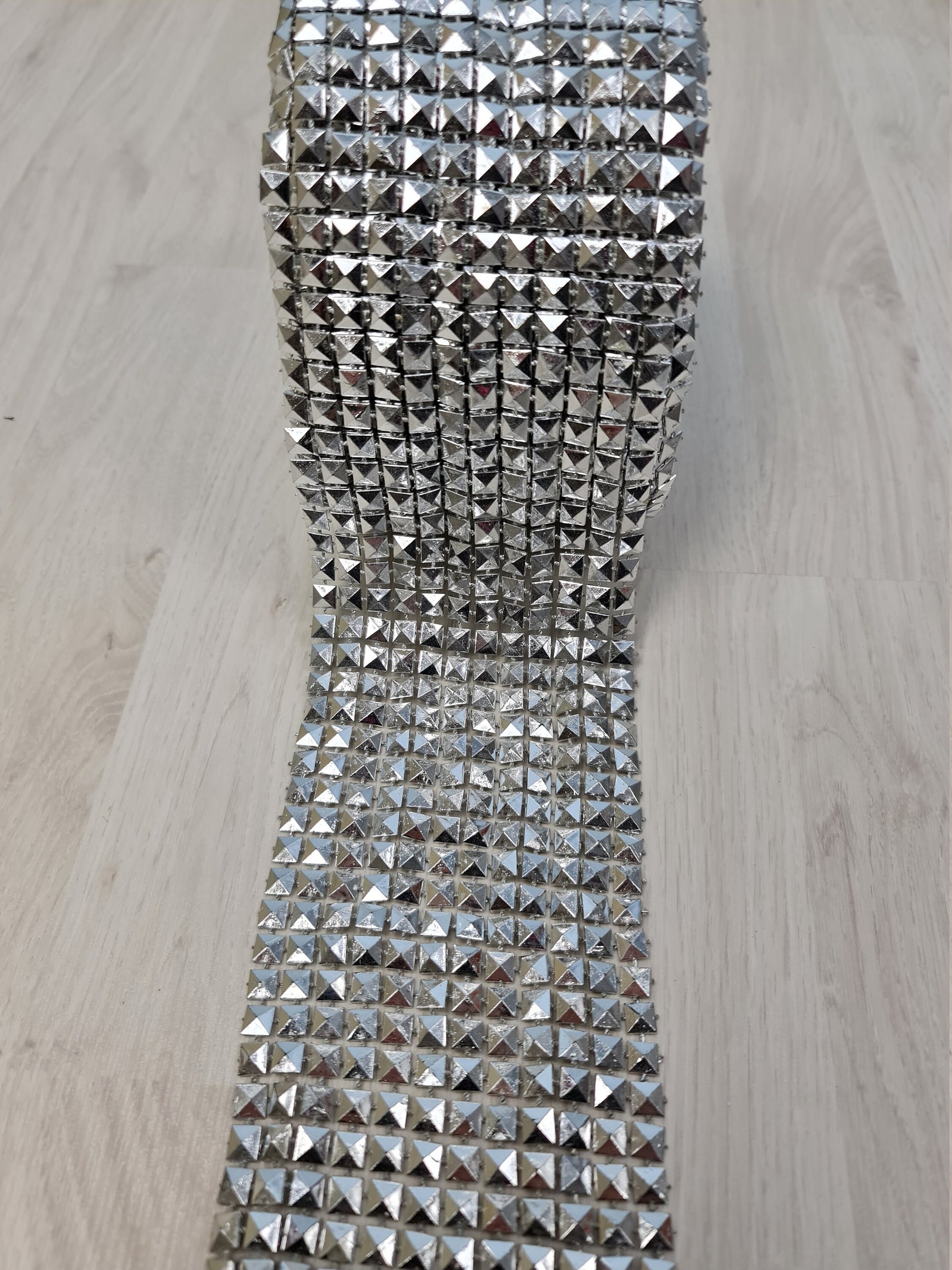 Ribbon Mesh Crystal Silver, Rhinestone appliqués, strap, trim, ribbon for decoration, dresses, evening gowns and accessoires