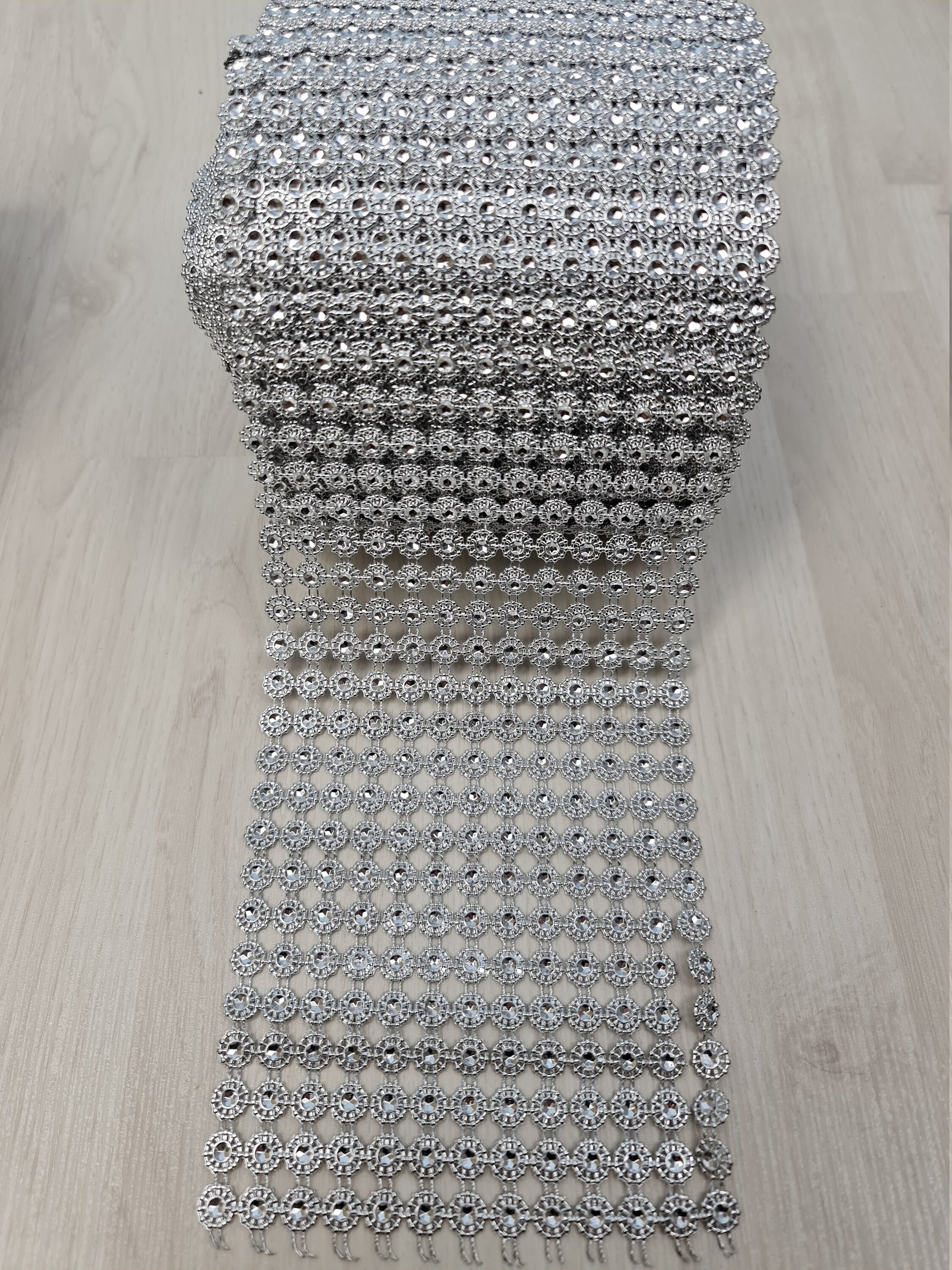 Ribbon Mesh Crystal Silver, Rhinestone appliqués, strap, trim, ribbon for decoration, dresses, evening gowns and accessoires