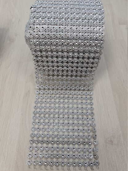 Ribbon Mesh Crystal Silver, Rhinestone appliqués, strap, trim, ribbon for decoration, dresses, evening gowns and accessoires