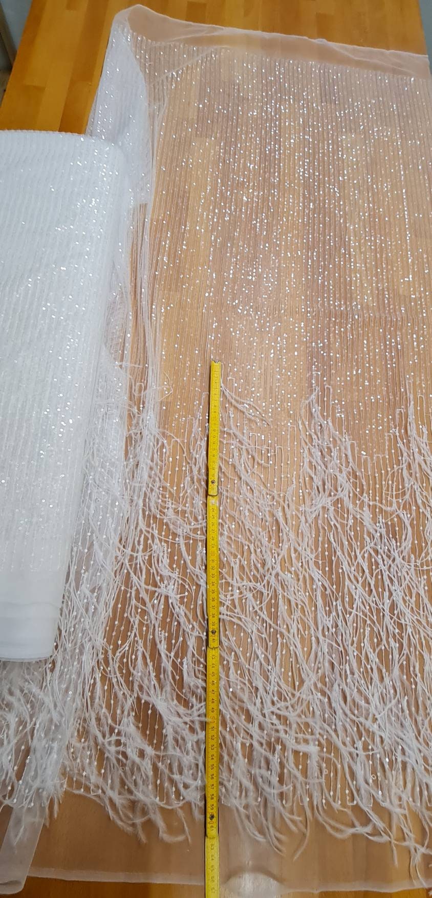 Stunning 3D French Lace Fabric in white with feathers and sequins, wedding lace fabric, bridal lace fabric, embroidery lace fabric LL-1110